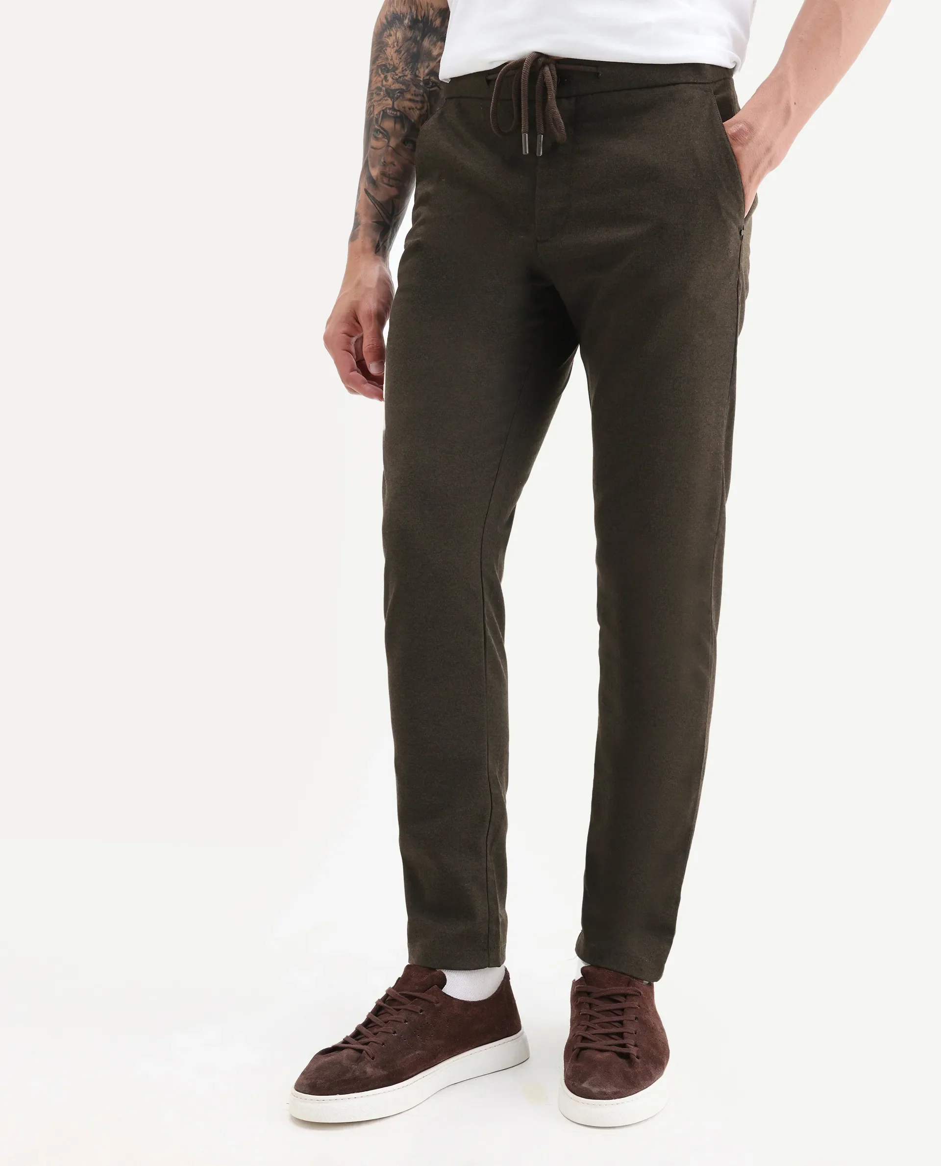 Rare Rabbit Men's Brando Brown Plain Regular Fit Trouser - Image 2