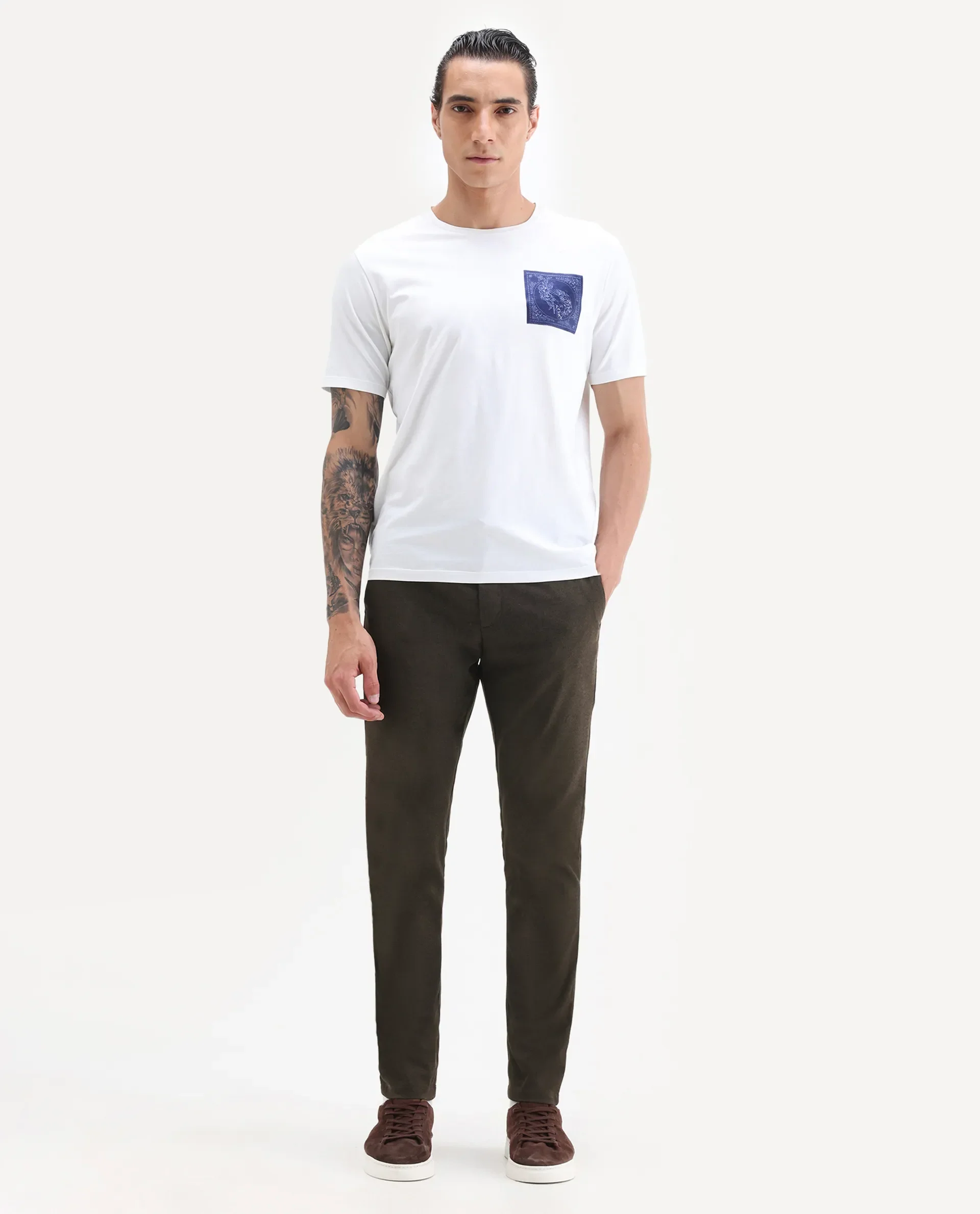 Rare Rabbit Men's Brando Brown Plain Regular Fit Trouser - Image 4