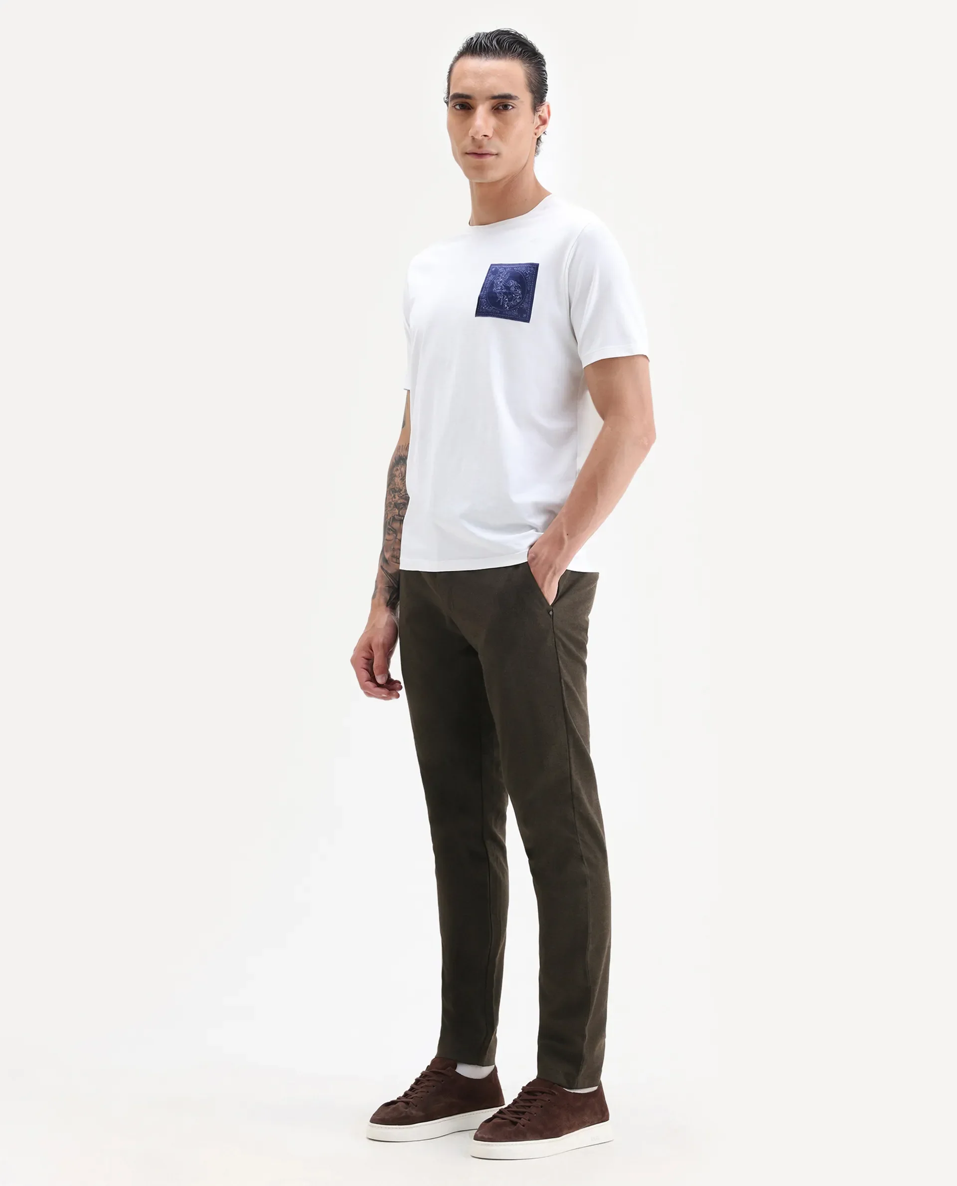 Rare Rabbit Men's Brando Brown Plain Regular Fit Trouser - Image 5