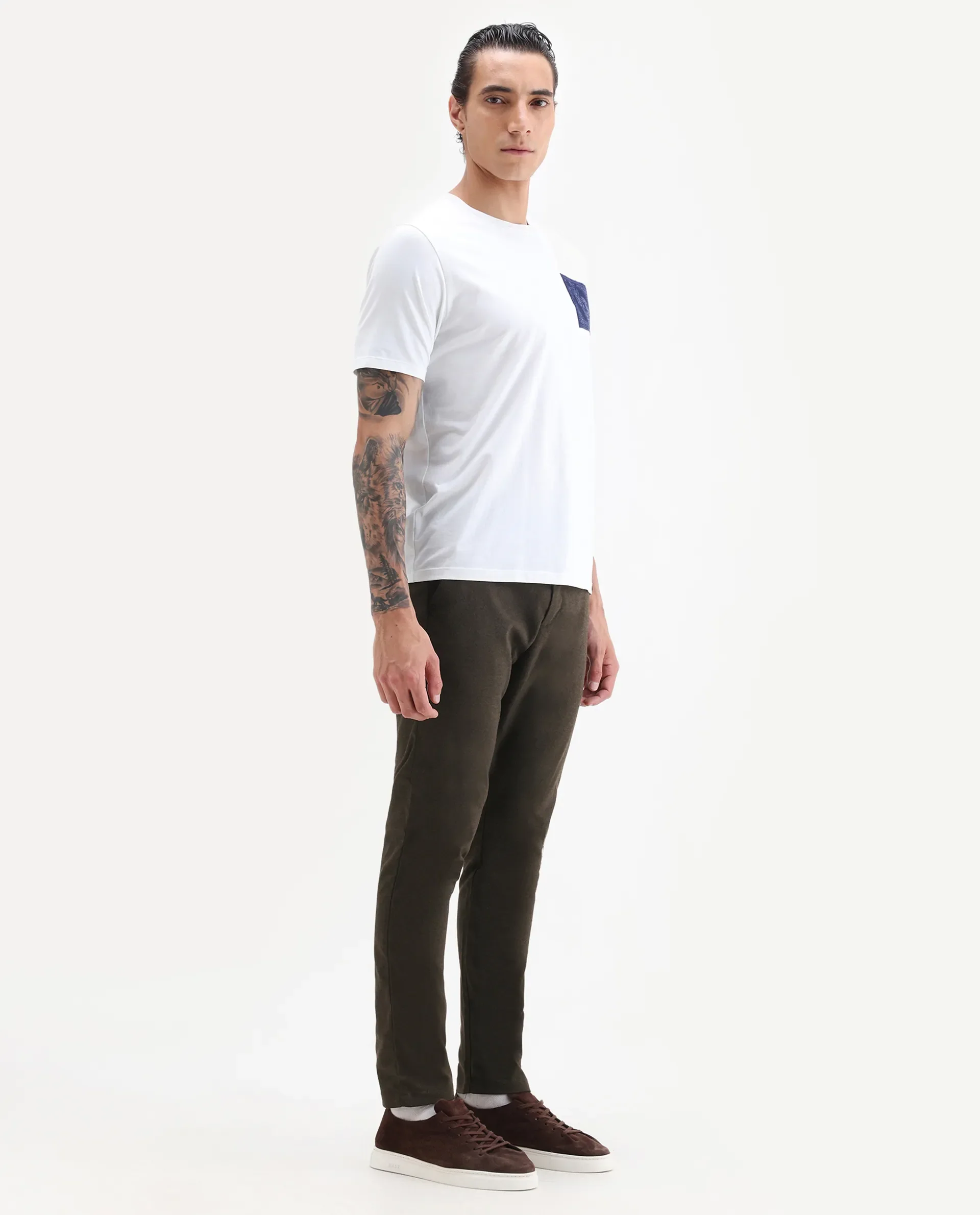 Rare Rabbit Men's Brando Brown Plain Regular Fit Trouser - Image 6