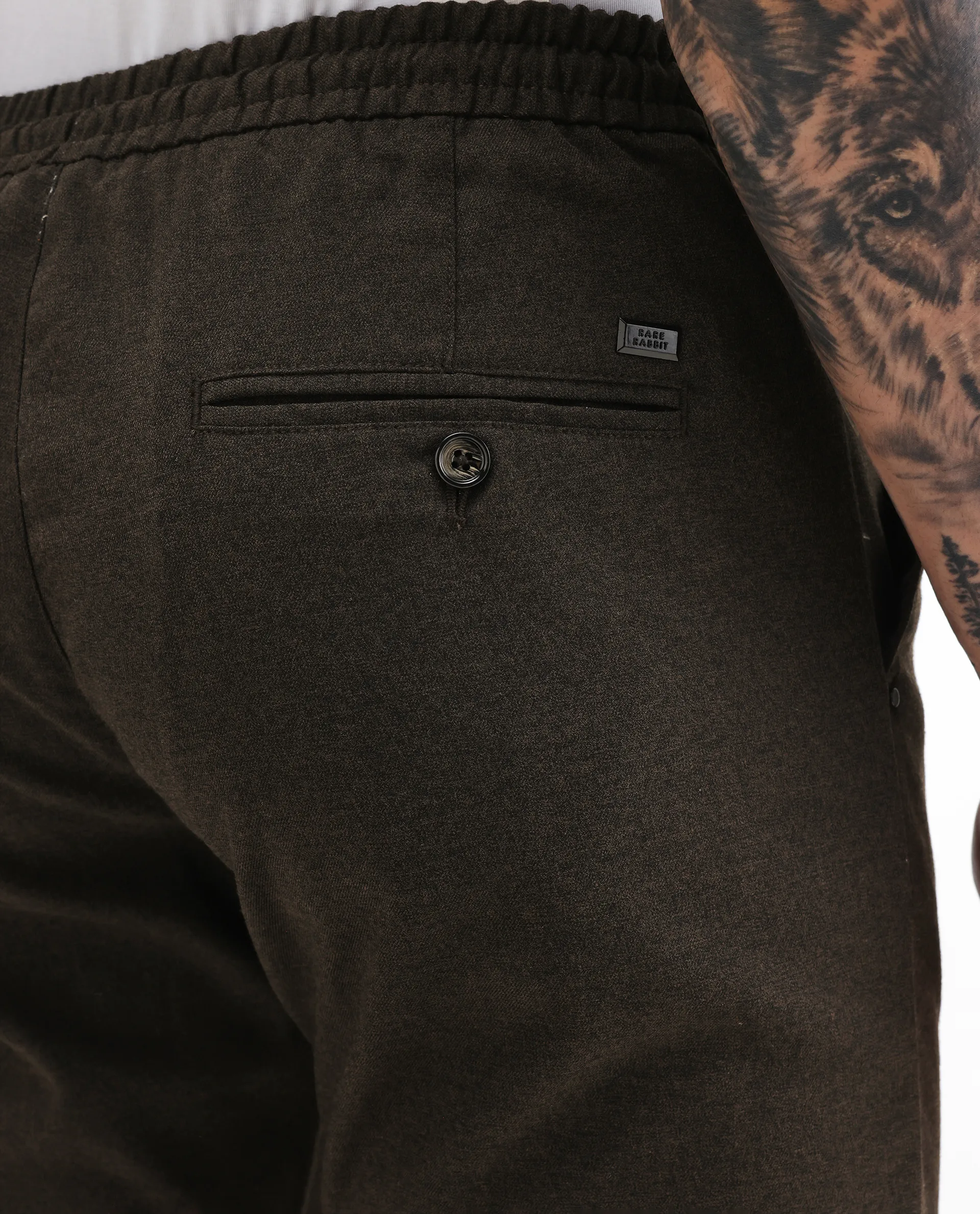 Rare Rabbit Men's Brando Brown Plain Regular Fit Trouser - Image 7