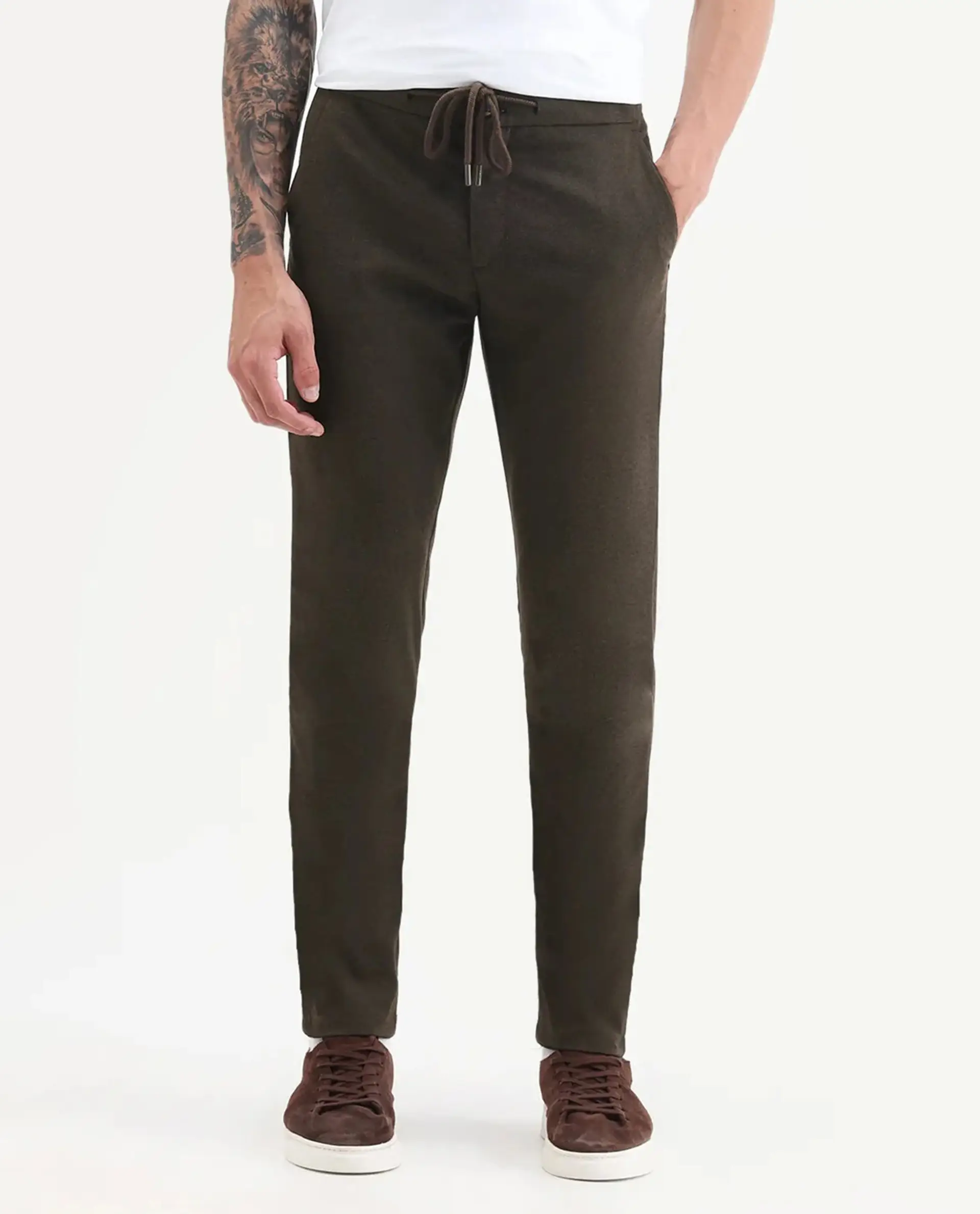 Rare Rabbit Men's Brando Brown Plain Regular Fit Trouser - Image 9