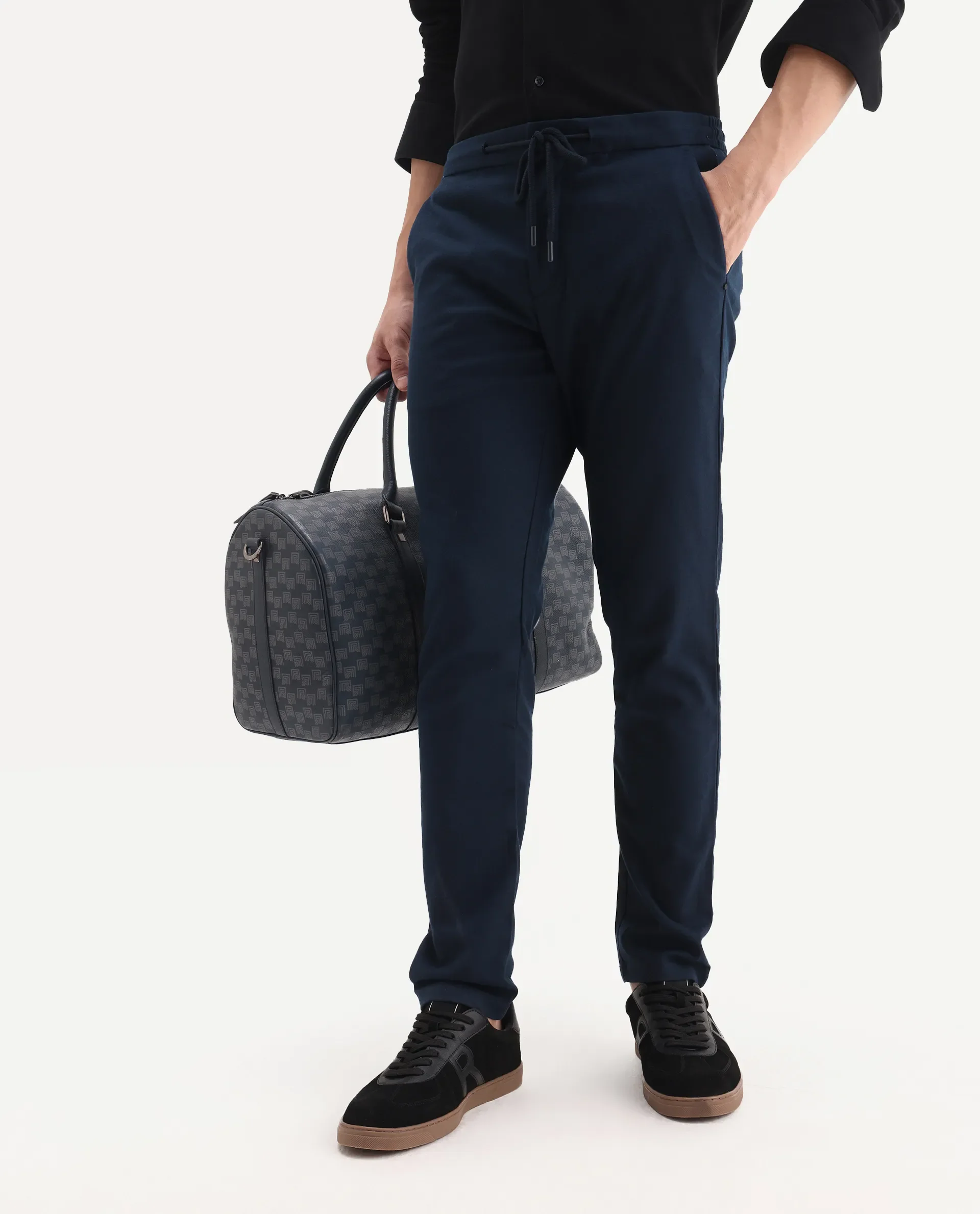 Rare Rabbit Men's Brando Navy Plain Regular Fit Trouser - Image 2