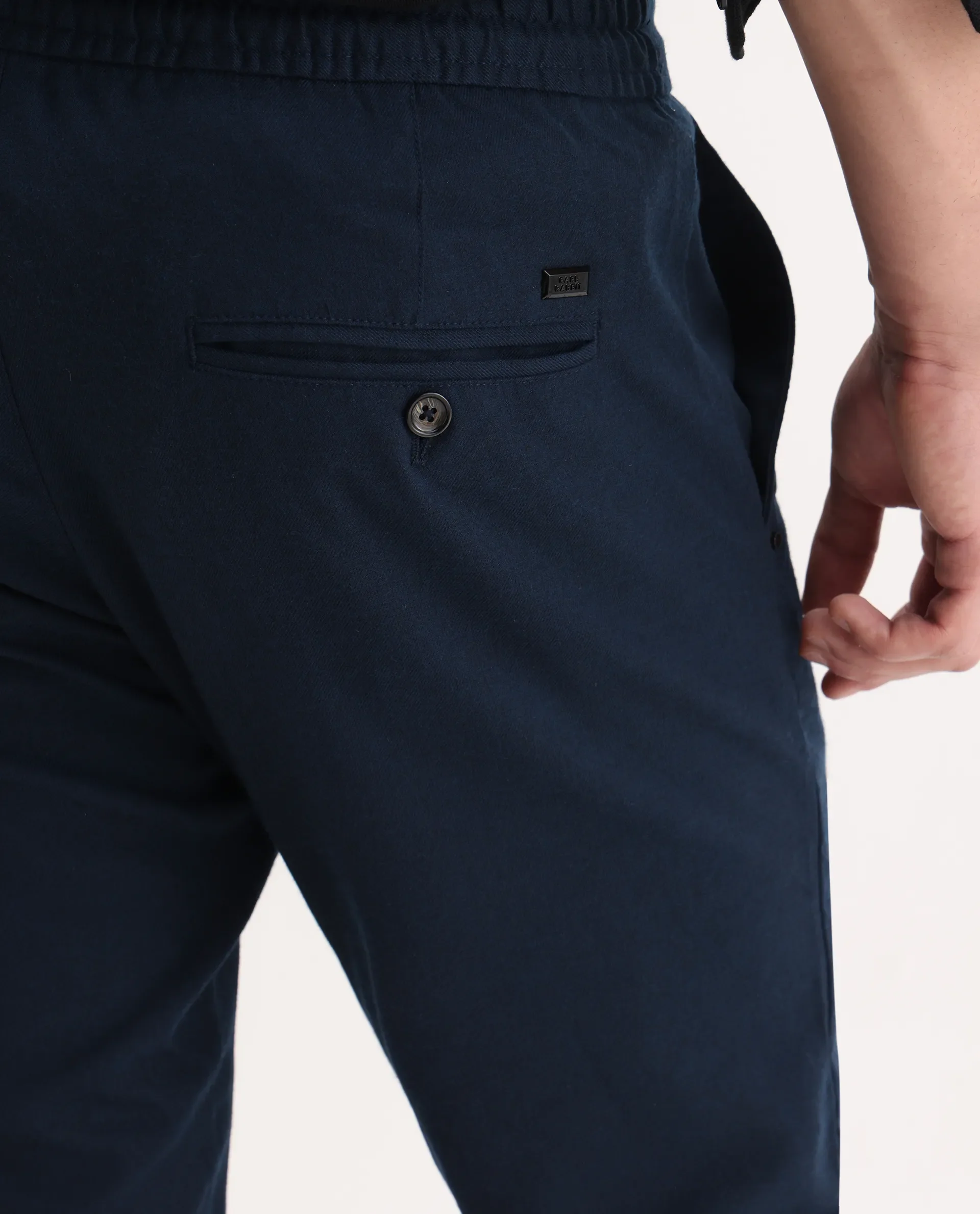 Rare Rabbit Men's Brando Navy Plain Regular Fit Trouser - Image 5