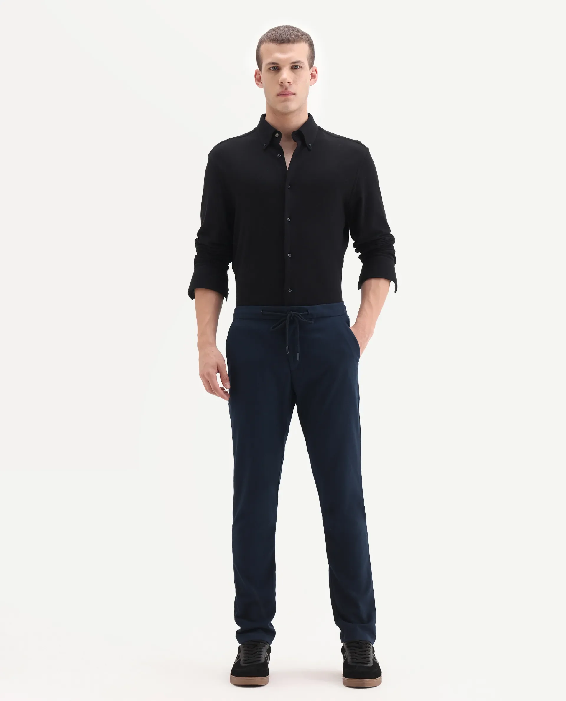 Rare Rabbit Men's Brando Navy Plain Regular Fit Trouser - Image 6