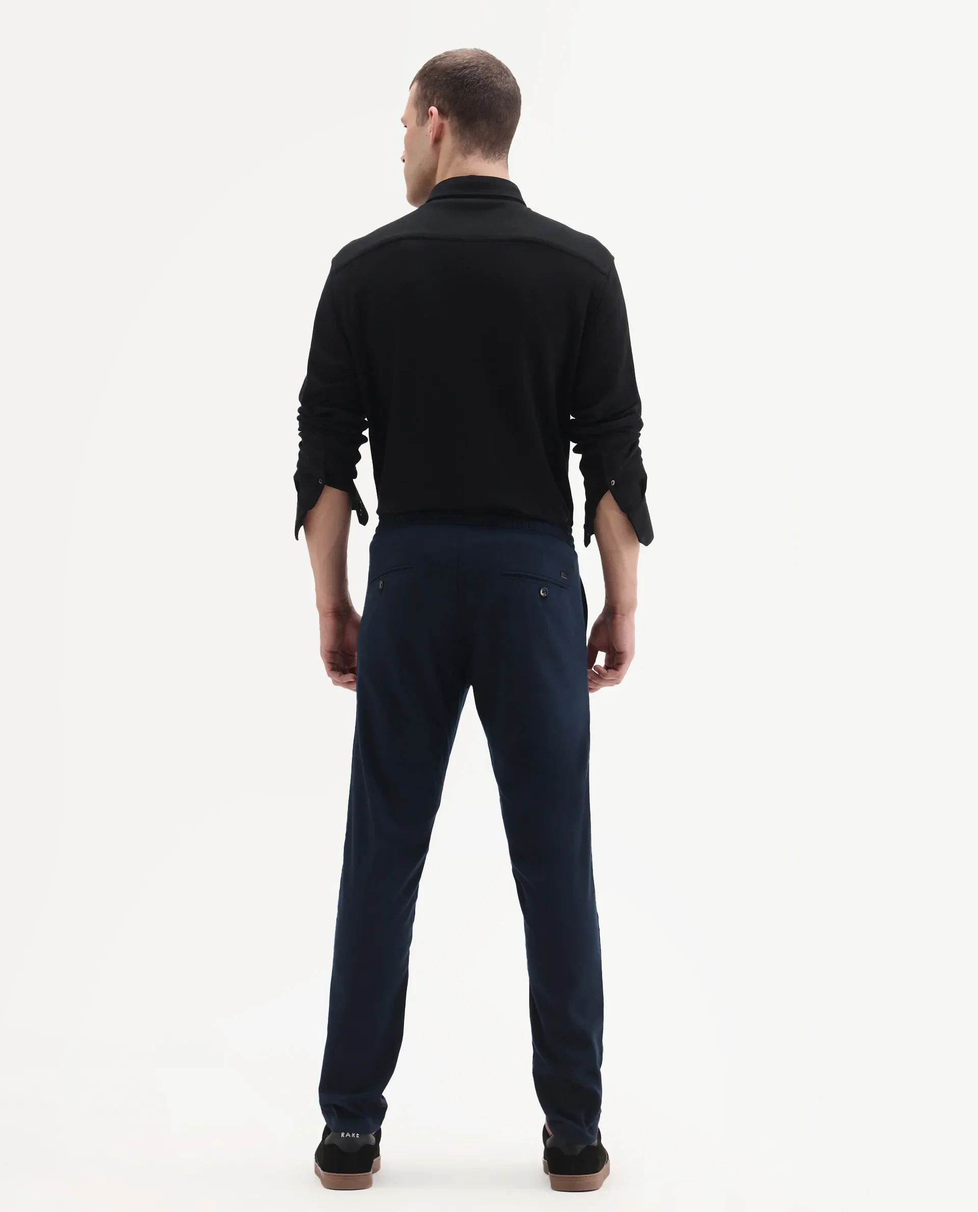 Rare Rabbit Men's Brando Navy Plain Regular Fit Trouser - Image 8