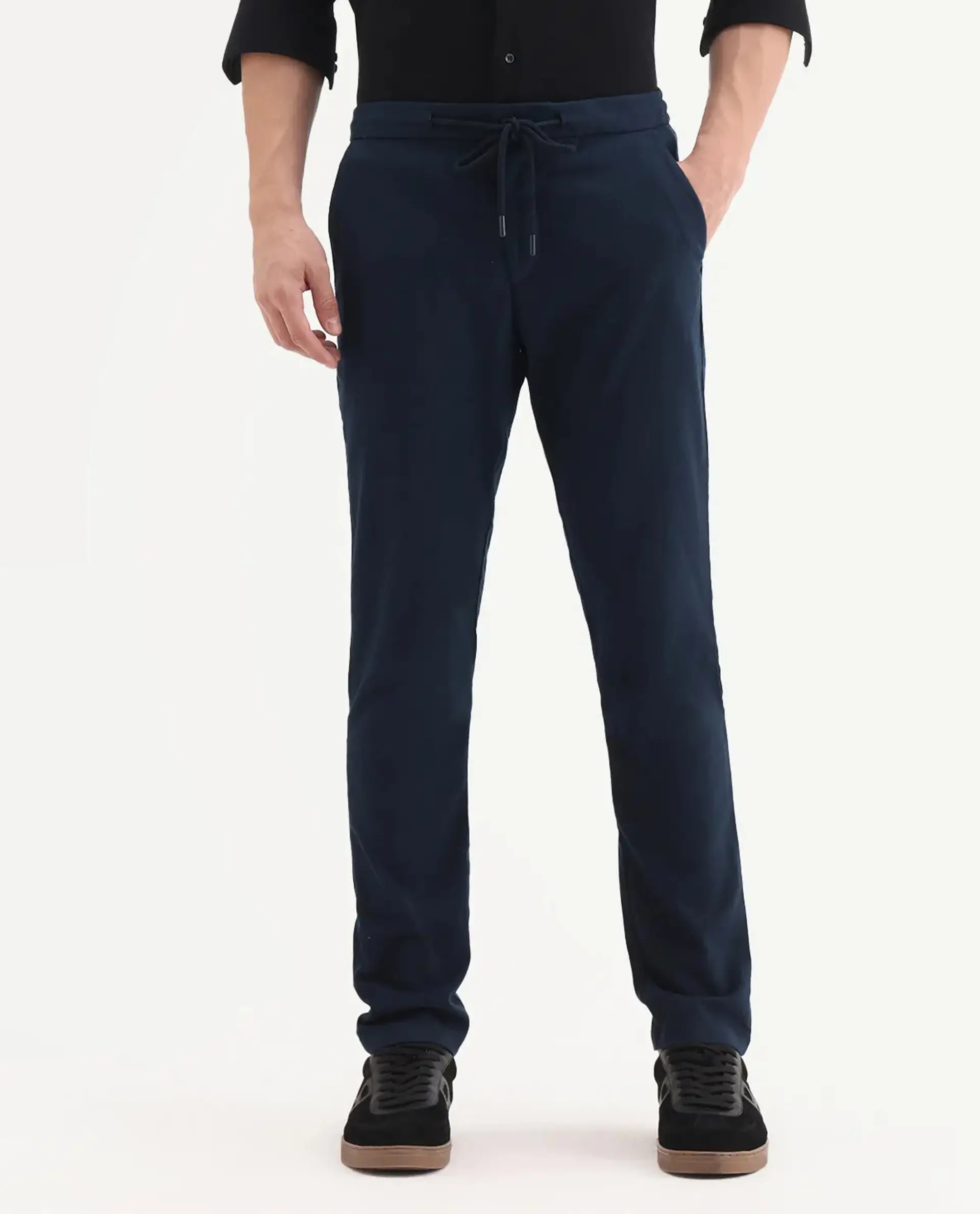Rare Rabbit Men's Brando Navy Plain Regular Fit Trouser - Image 9