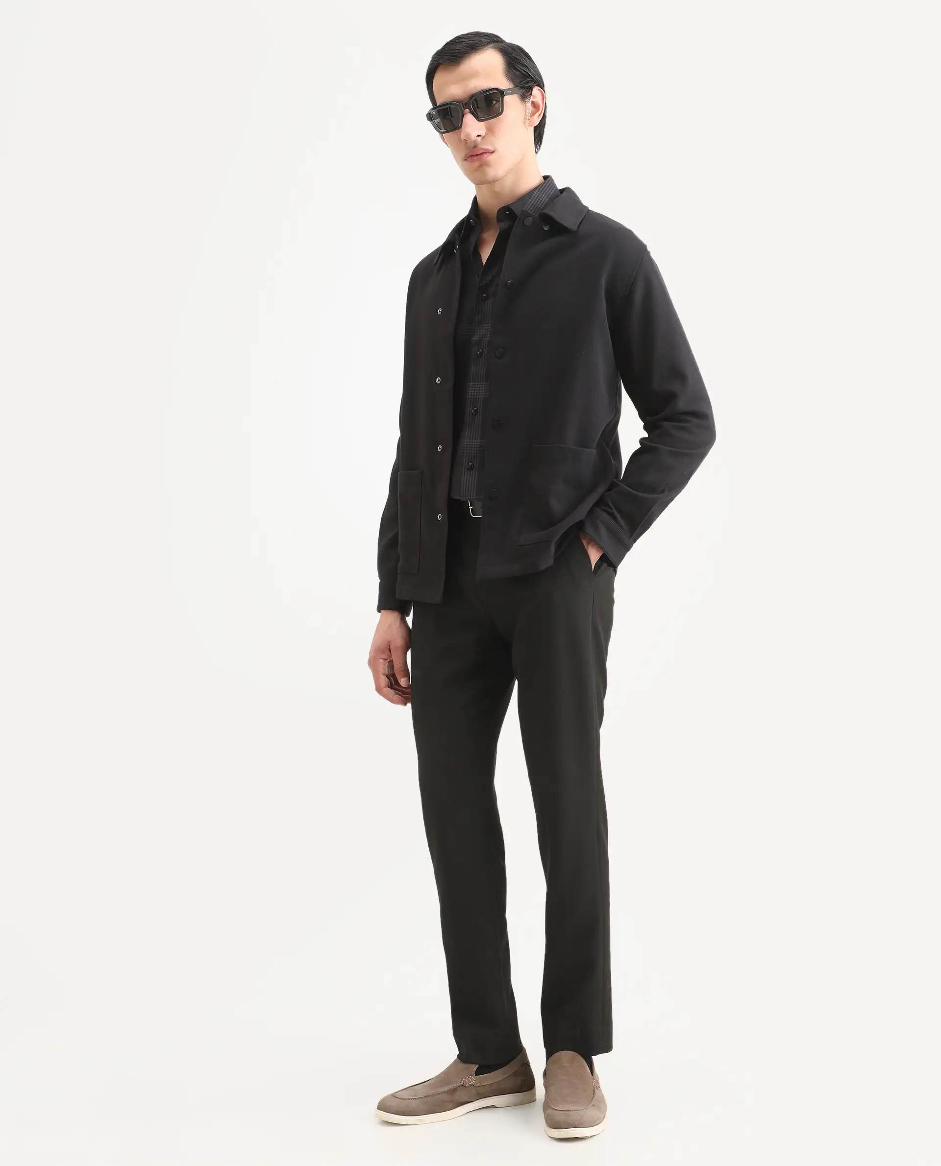 Rare Rabbit Men's Brant Black Rayon Plain Relaxed Fit Full Sleeve Collared Shacket - Image 2