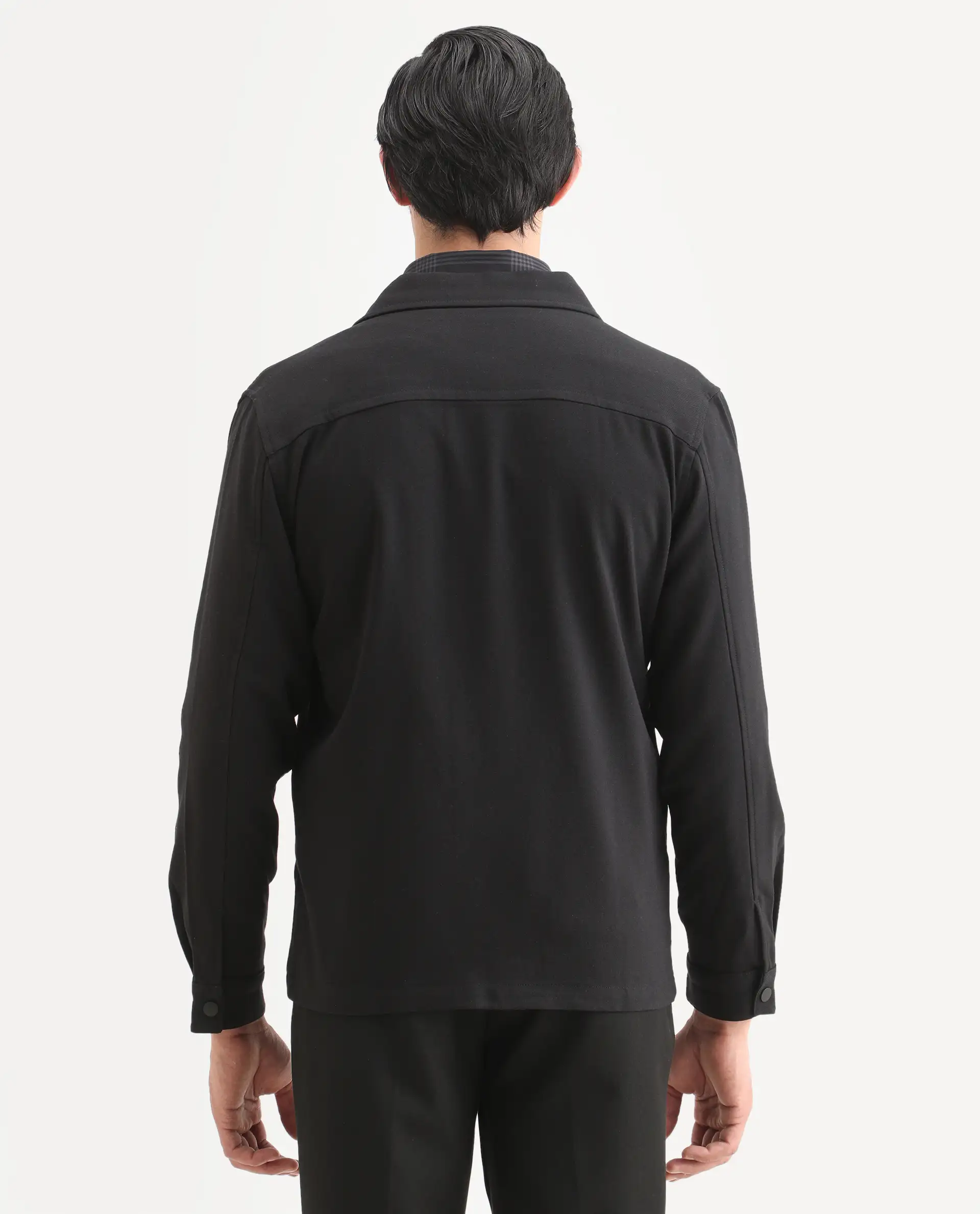 Rare Rabbit Men's Brant Black Rayon Plain Relaxed Fit Full Sleeve Collared Shacket - Image 7