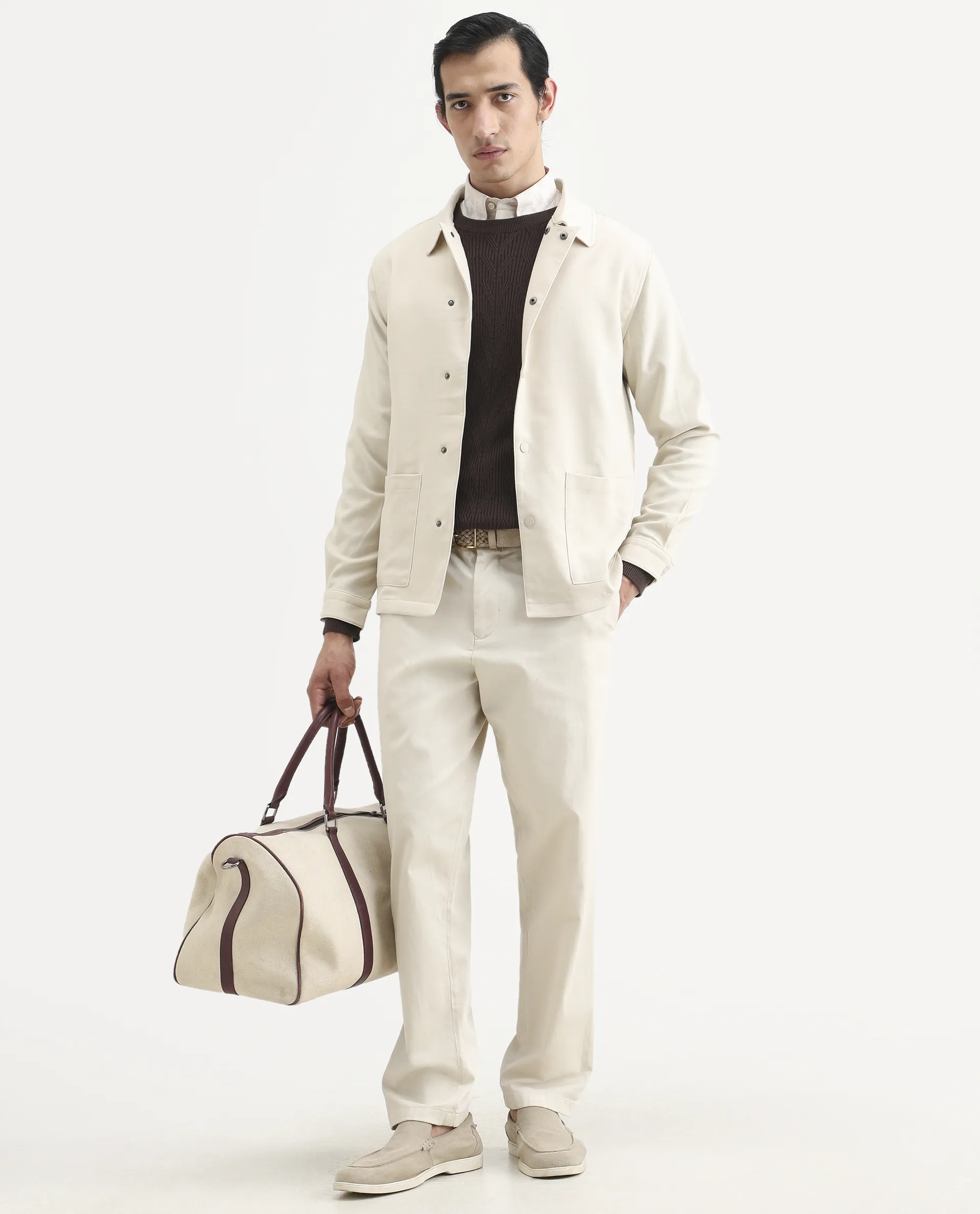 Rare Rabbit Men's Brant Off White Rayon Plain Relaxed Fit Full Sleeve Collared Shacket - Image 2