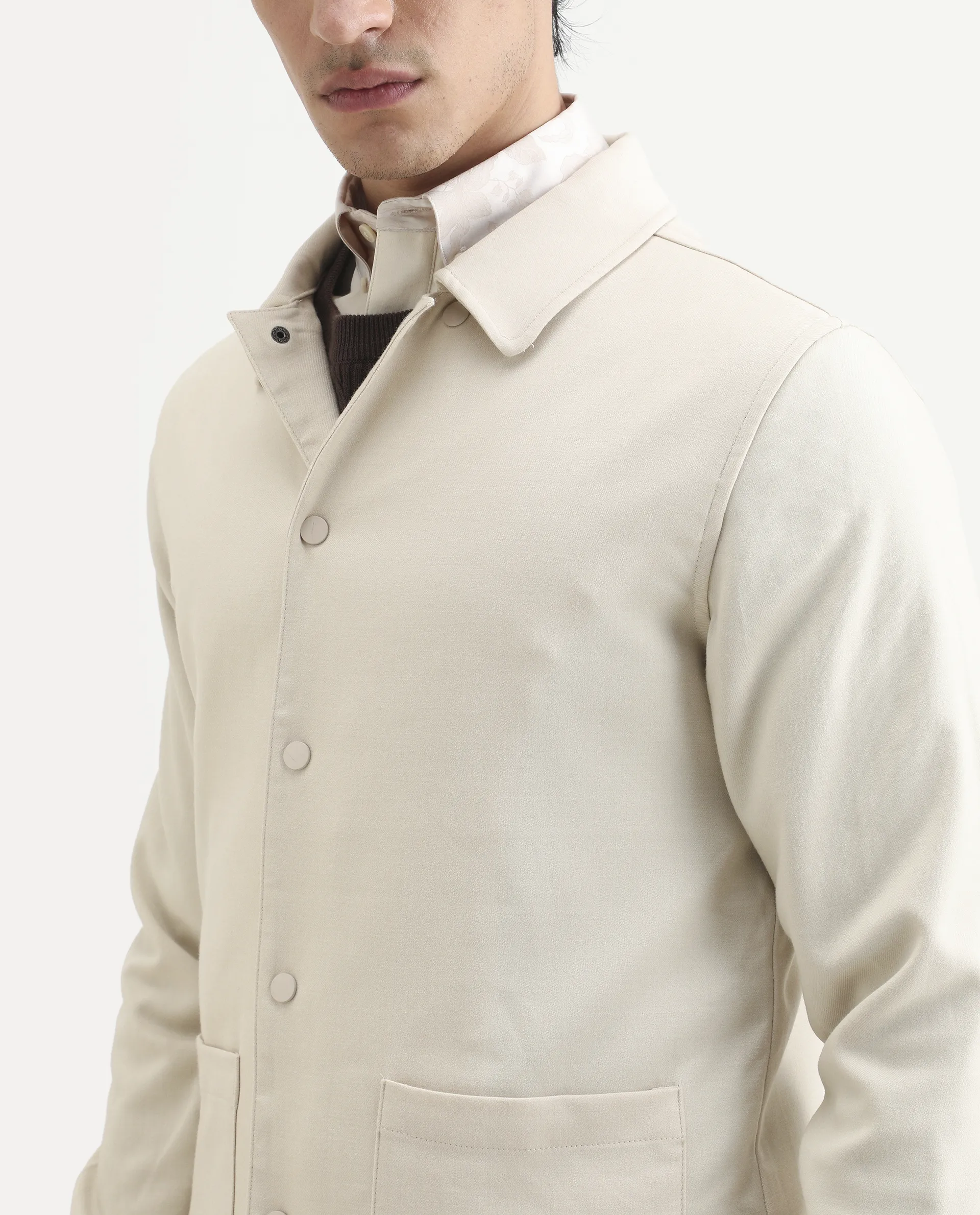 Rare Rabbit Men's Brant Off White Rayon Plain Relaxed Fit Full Sleeve Collared Shacket - Image 4