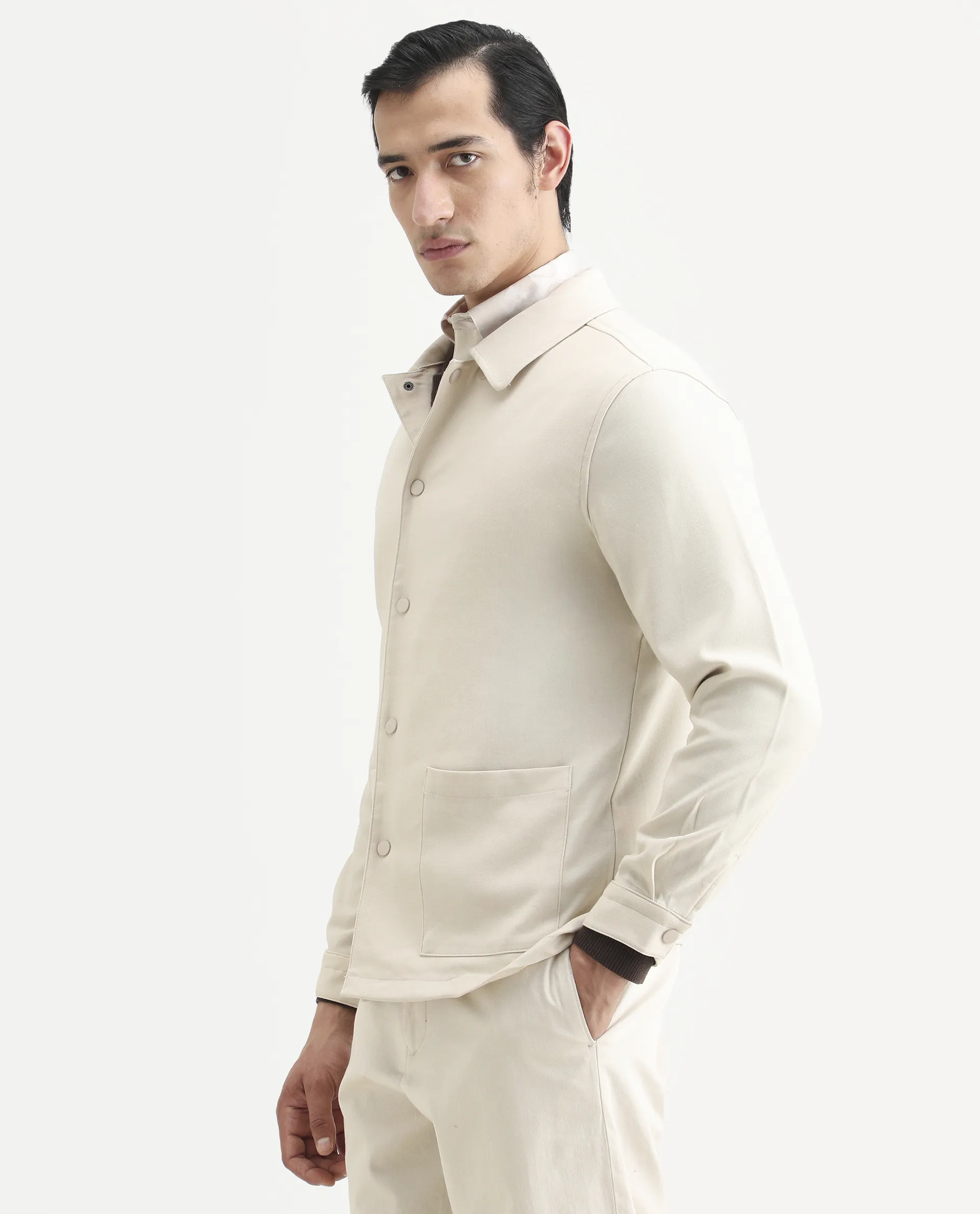 Rare Rabbit Men's Brant Off White Rayon Plain Relaxed Fit Full Sleeve Collared Shacket - Image 5