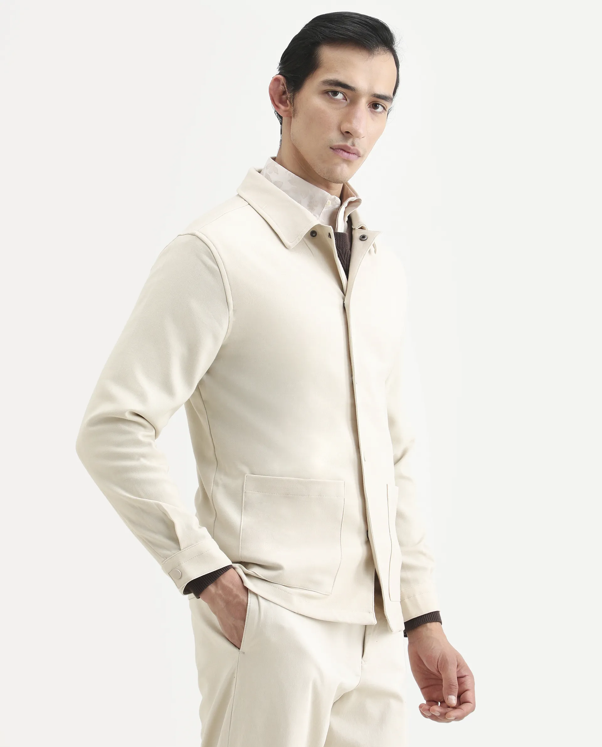 Rare Rabbit Men's Brant Off White Rayon Plain Relaxed Fit Full Sleeve Collared Shacket - Image 6