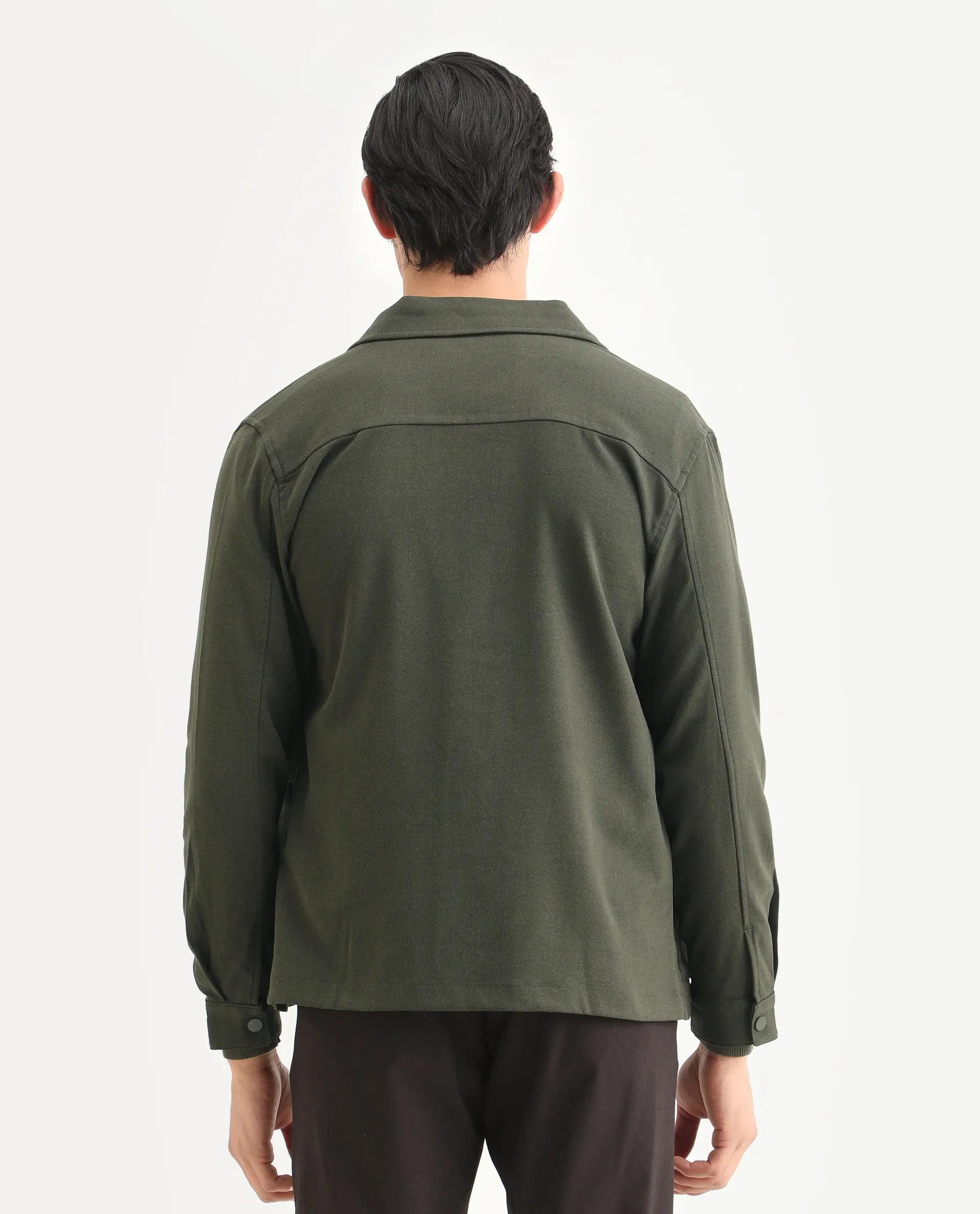 Rare Rabbit Men's Brant Olive Rayon Plain Relaxed Fit Full Sleeve Collared Shacket - Image 7