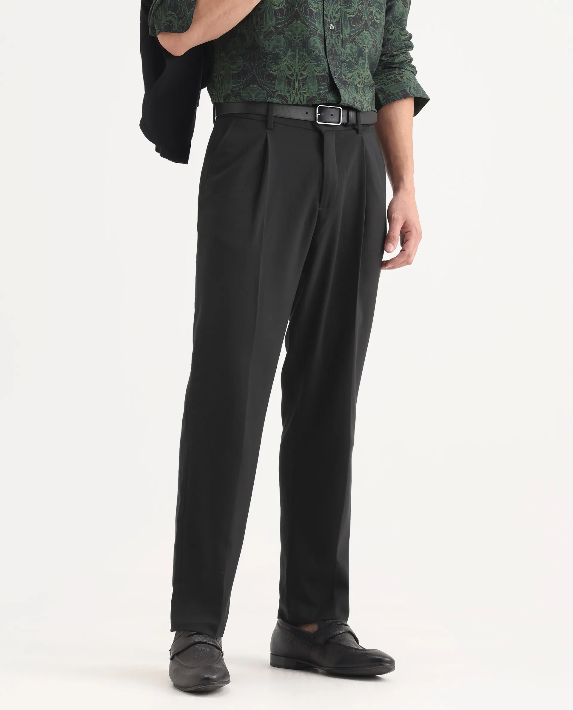 Rare Rabbit Men's Branter Black Polyester Plain Relaxed Fit Trouser - Image 2
