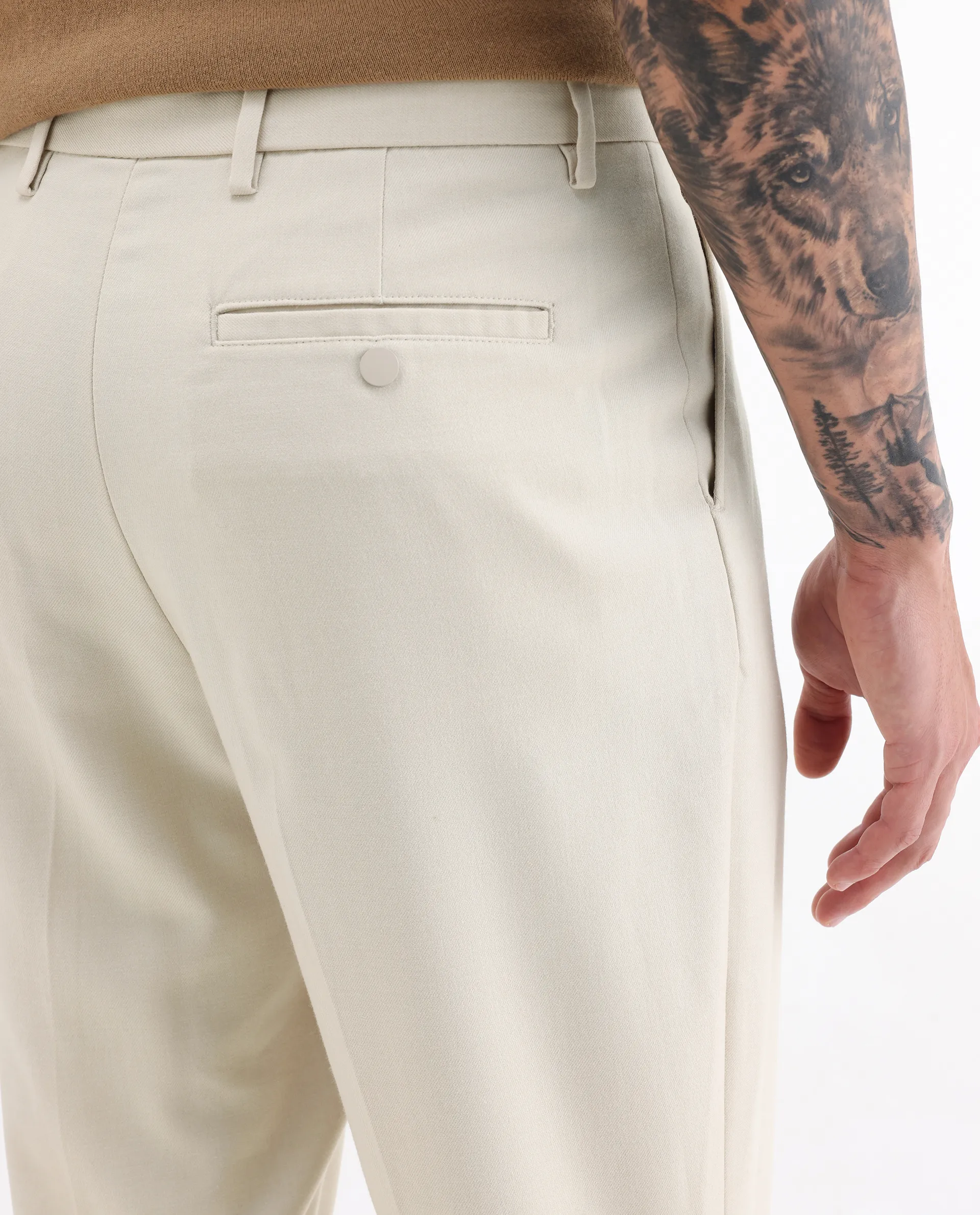 Rare Rabbit Men's Branter Off White Polyester Plain Relaxed Fit Trouser - Image 3