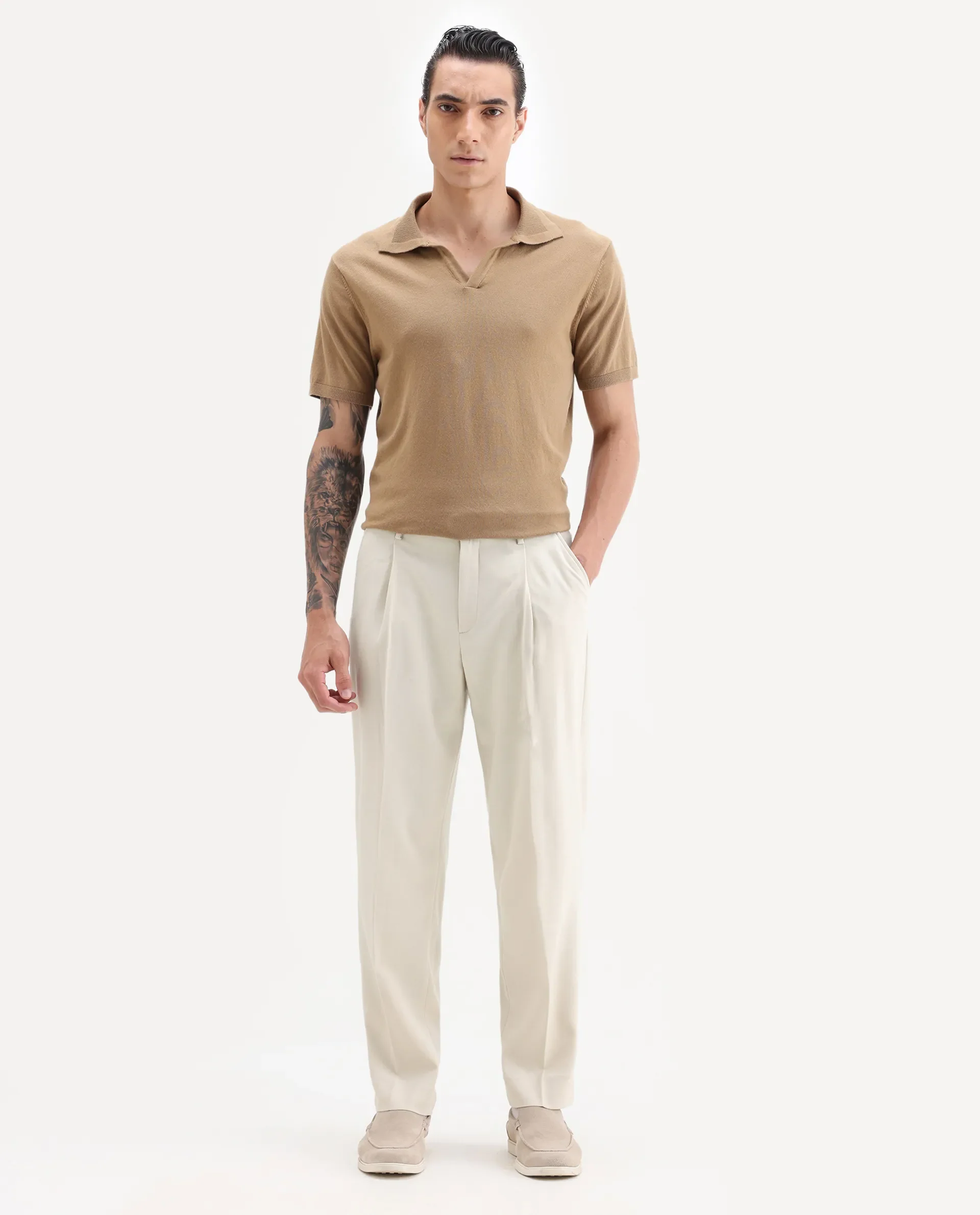 Rare Rabbit Men's Branter Off White Polyester Plain Relaxed Fit Trouser - Image 4