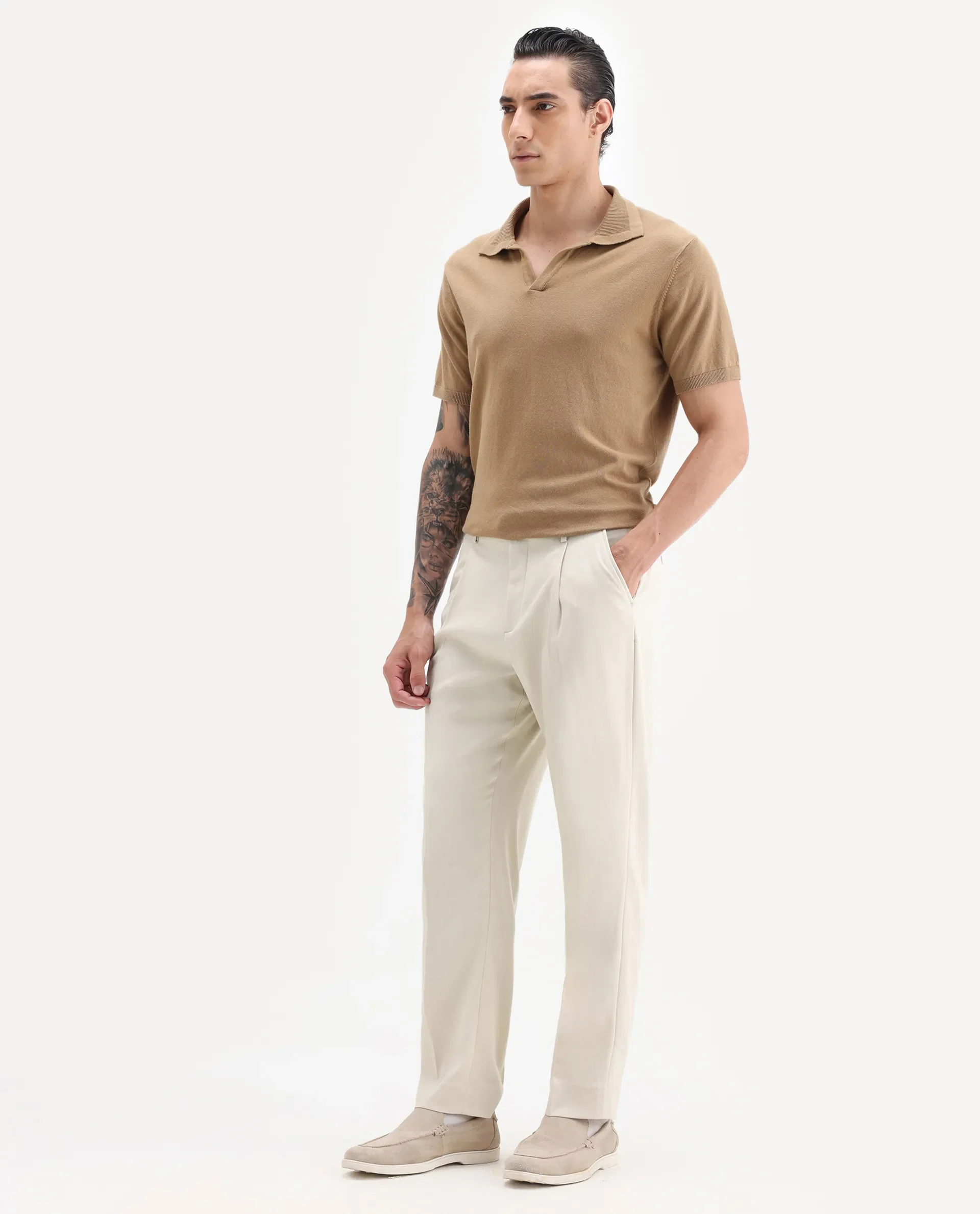 Rare Rabbit Men's Branter Off White Polyester Plain Relaxed Fit Trouser - Image 5