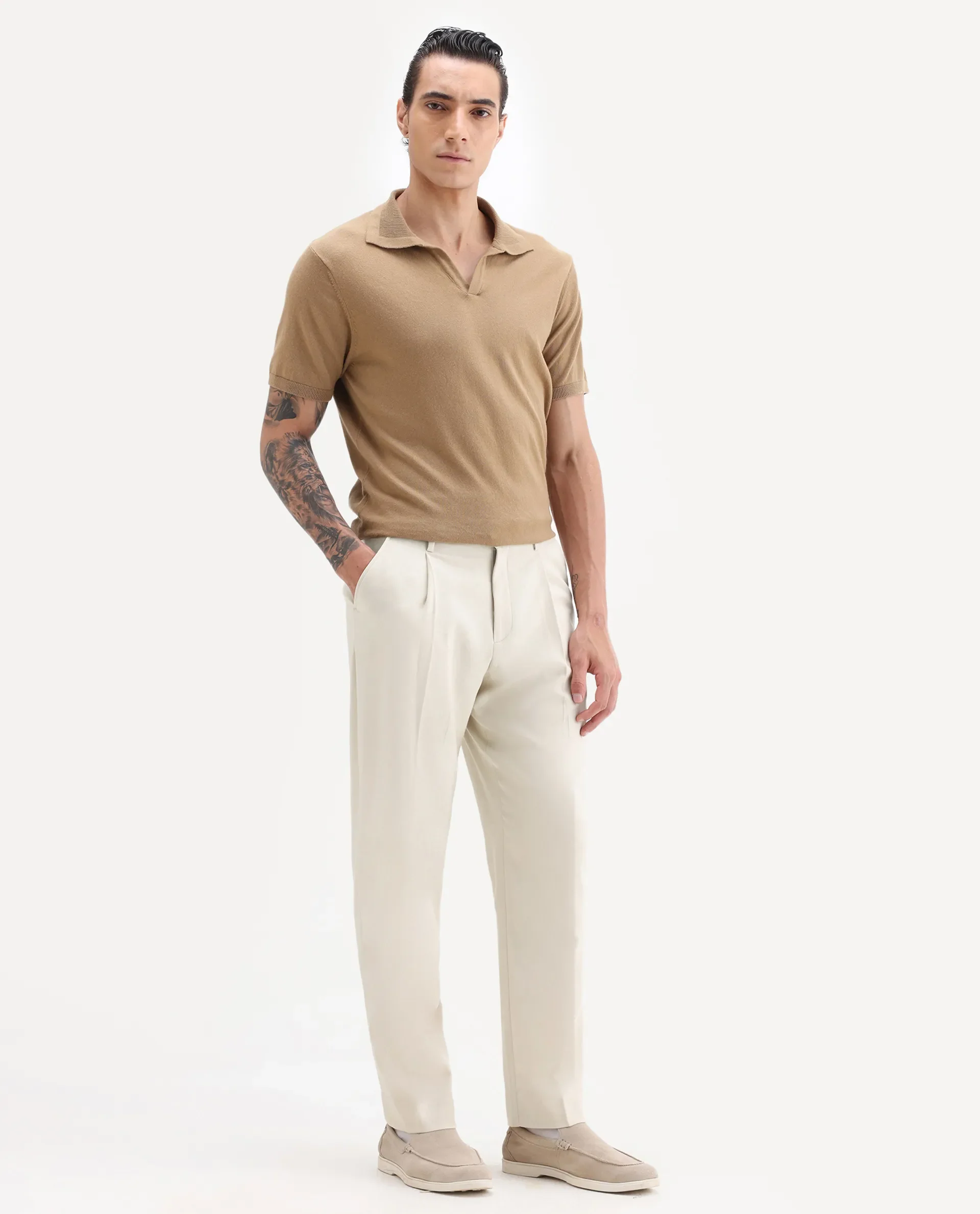 Rare Rabbit Men's Branter Off White Polyester Plain Relaxed Fit Trouser - Image 6