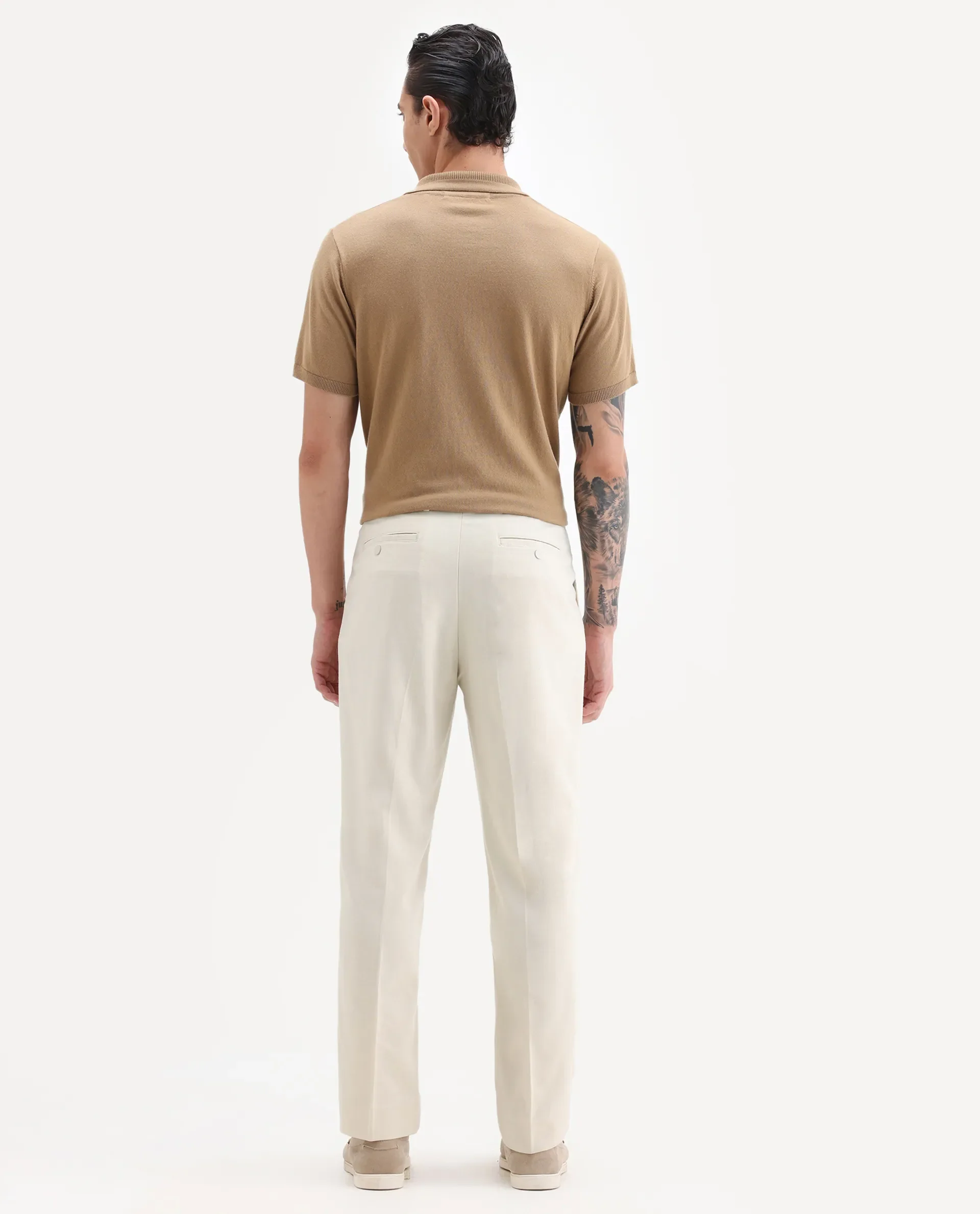 Rare Rabbit Men's Branter Off White Polyester Plain Relaxed Fit Trouser - Image 7