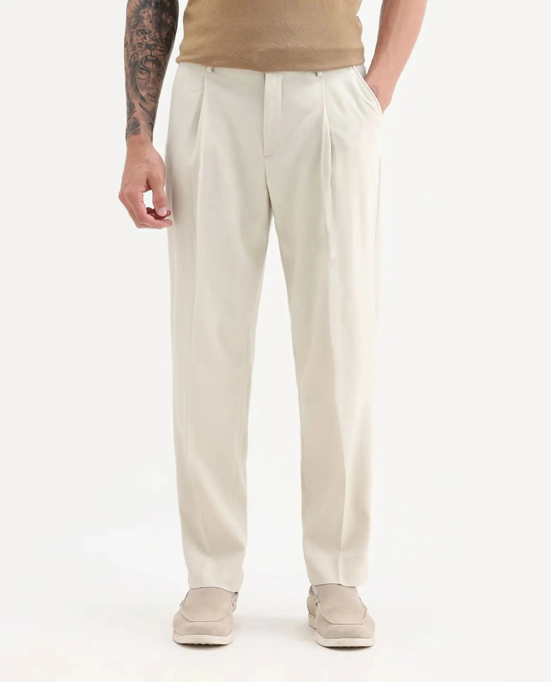 Rare Rabbit Men's Branter Off White Polyester Plain Relaxed Fit Trouser - Image 8