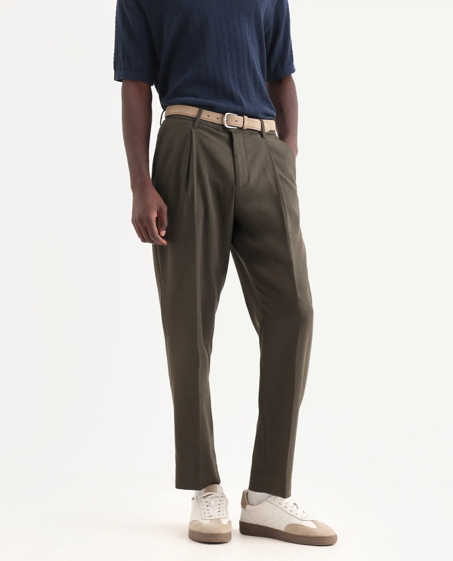 Rare Rabbit Men's Branter Olive Polyester Plain Relaxed Fit Trouser - Image 2