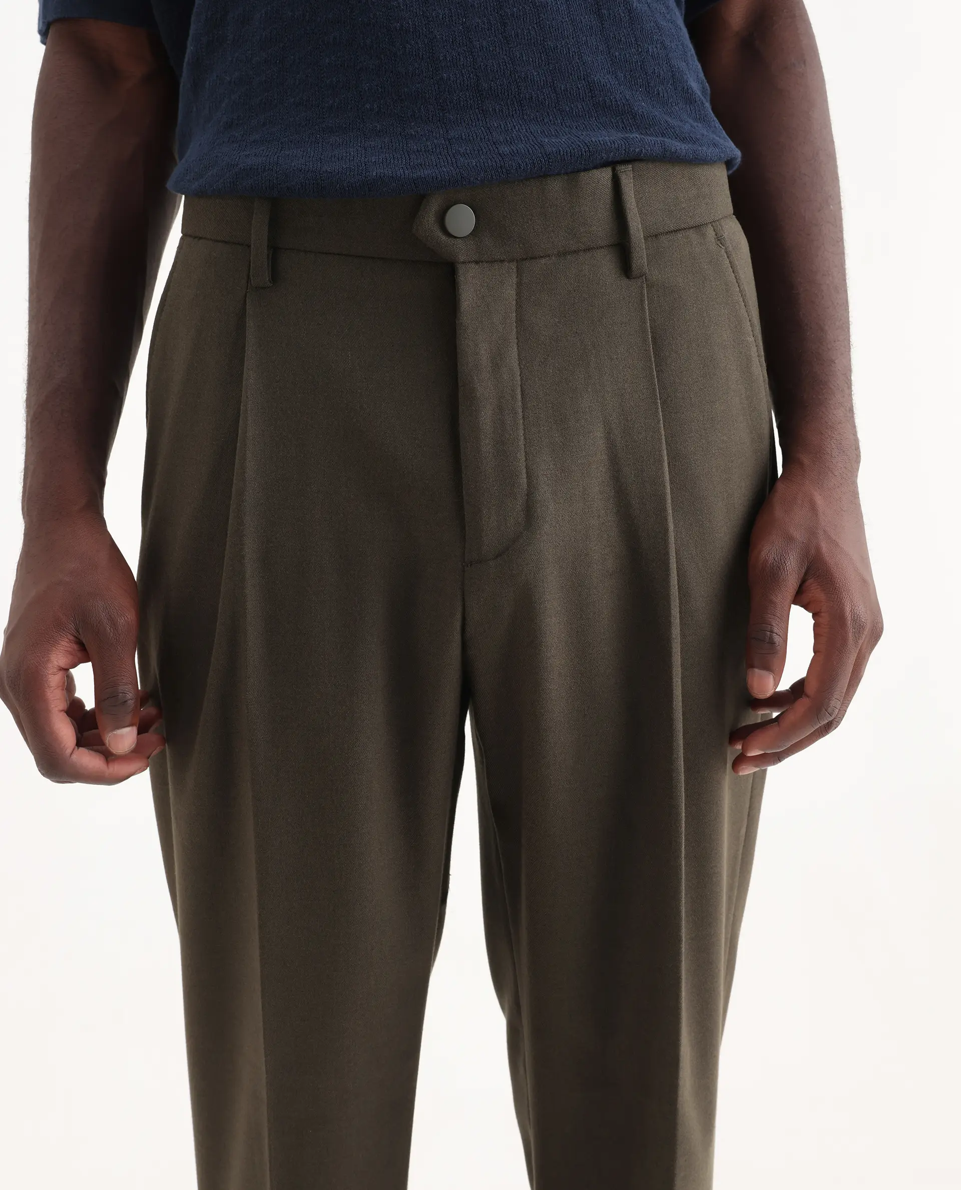 Rare Rabbit Men's Branter Olive Polyester Plain Relaxed Fit Trouser - Image 3