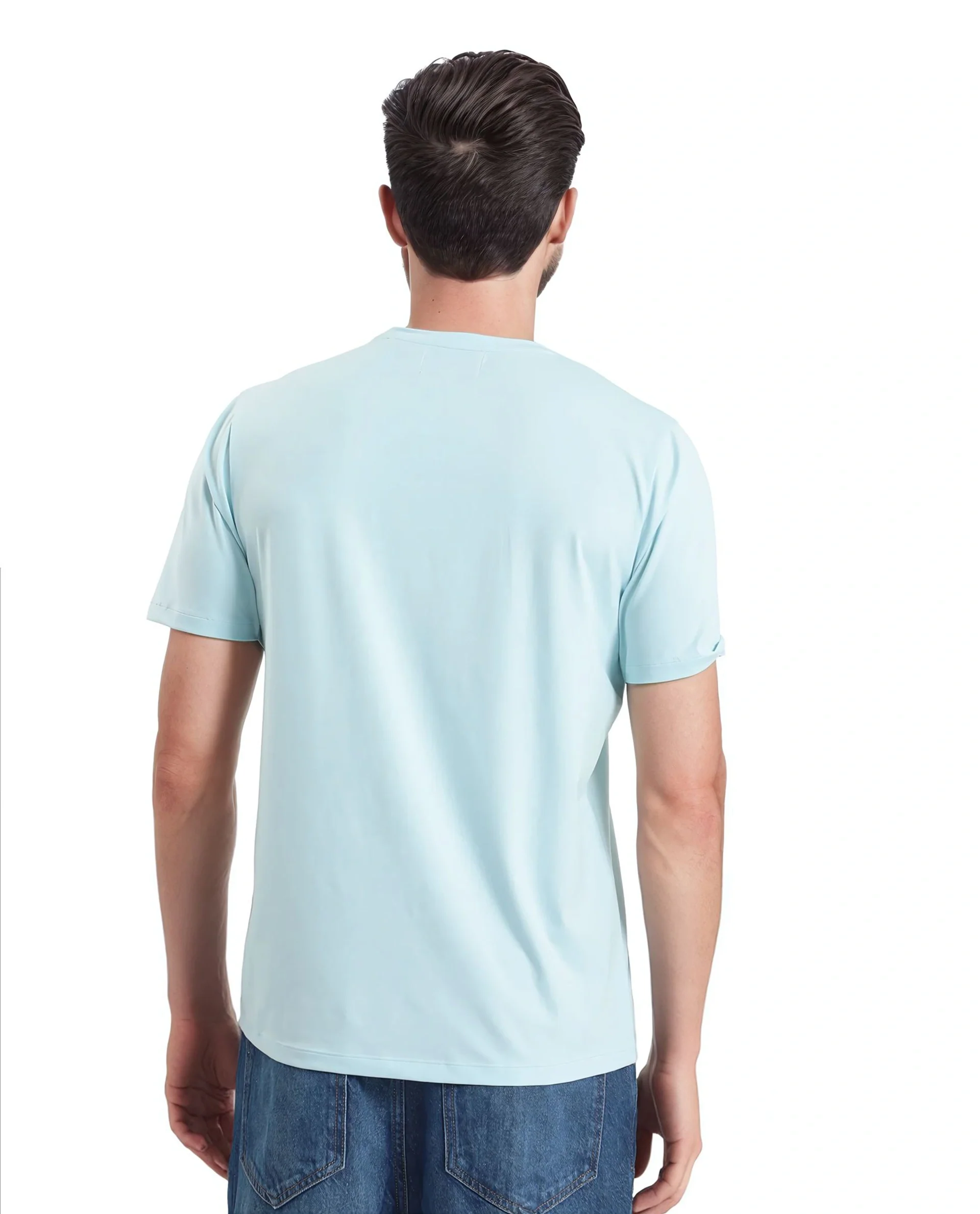 Rare Rabbit Men's Brax Light Blue Cotton Blend Graphic Print Regular Fit Half Sleeve Crew Neck T-Shirt - Image 7