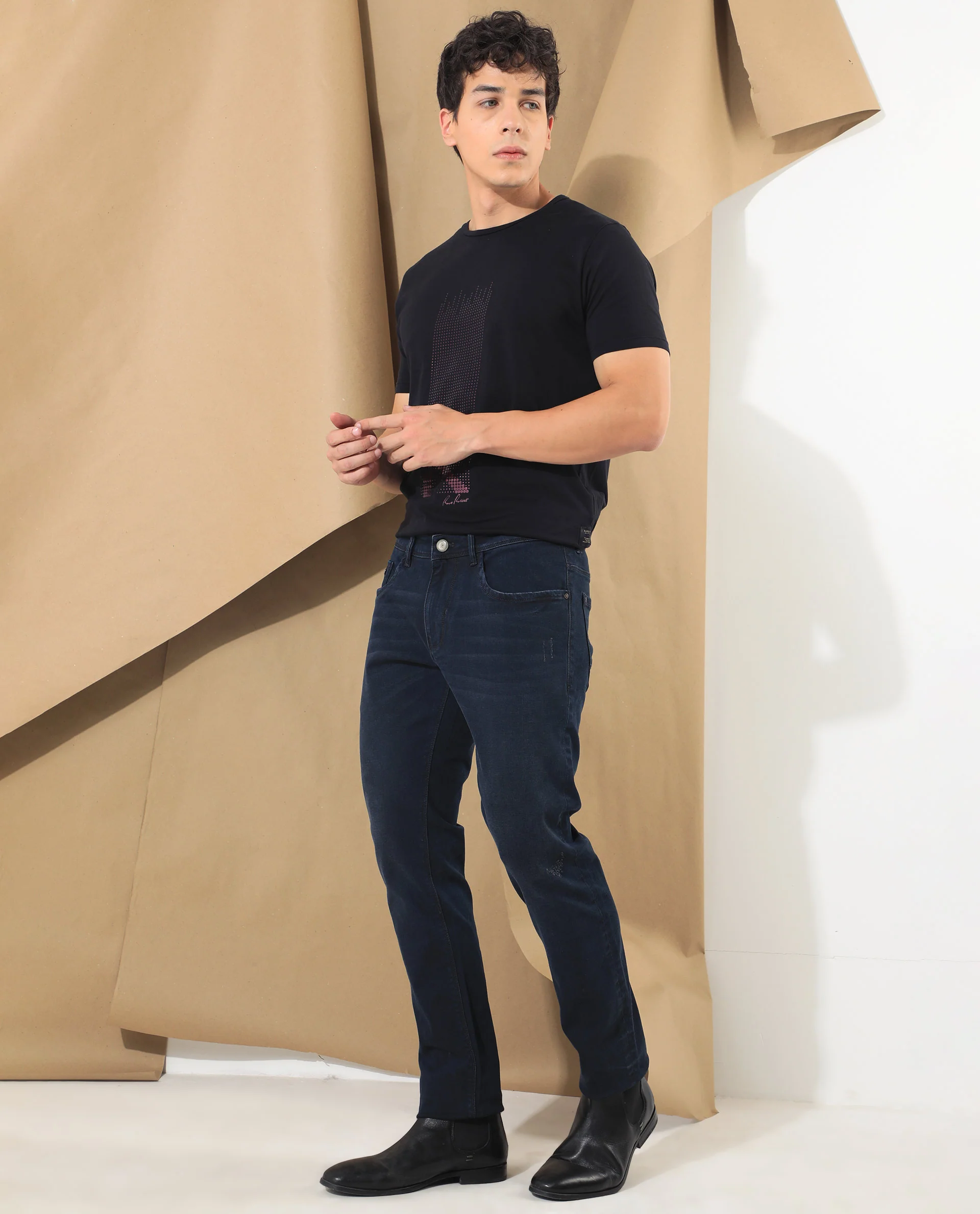Rare Rabbit Men's Bray Blue Cotton Plain Hawk Slim Fit Jeans - Image 2