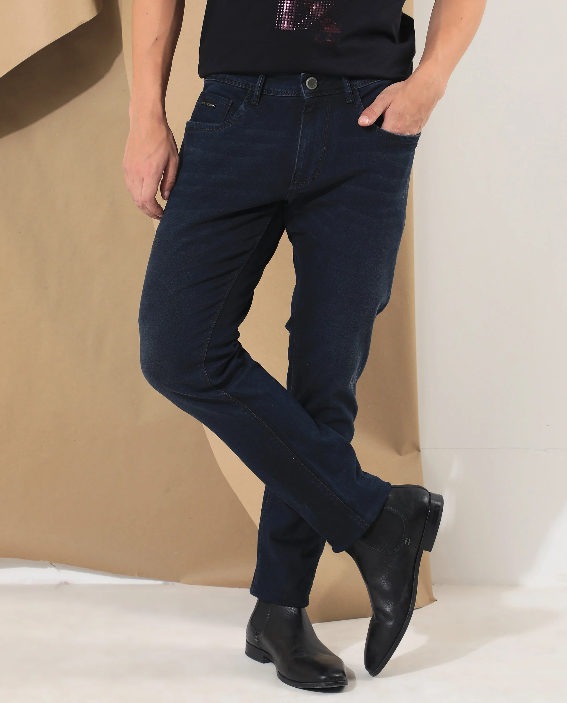 Rare Rabbit Men's Bray Blue Cotton Plain Hawk Slim Fit Jeans - Image 4