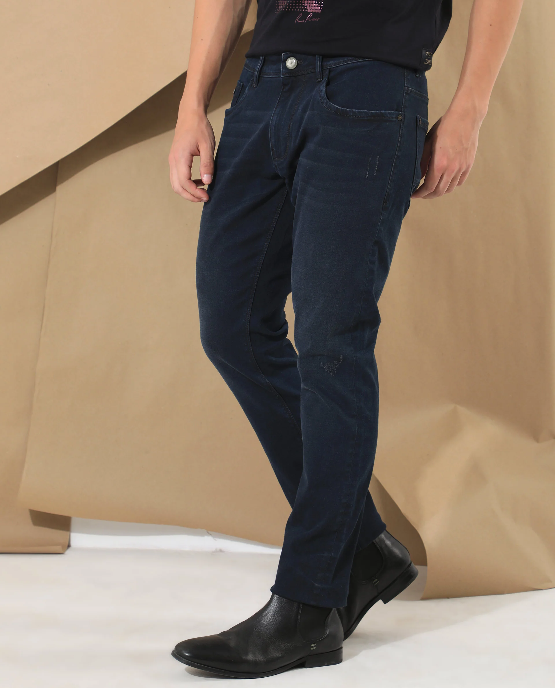 Rare Rabbit Men's Bray Blue Cotton Plain Hawk Slim Fit Jeans - Image 5