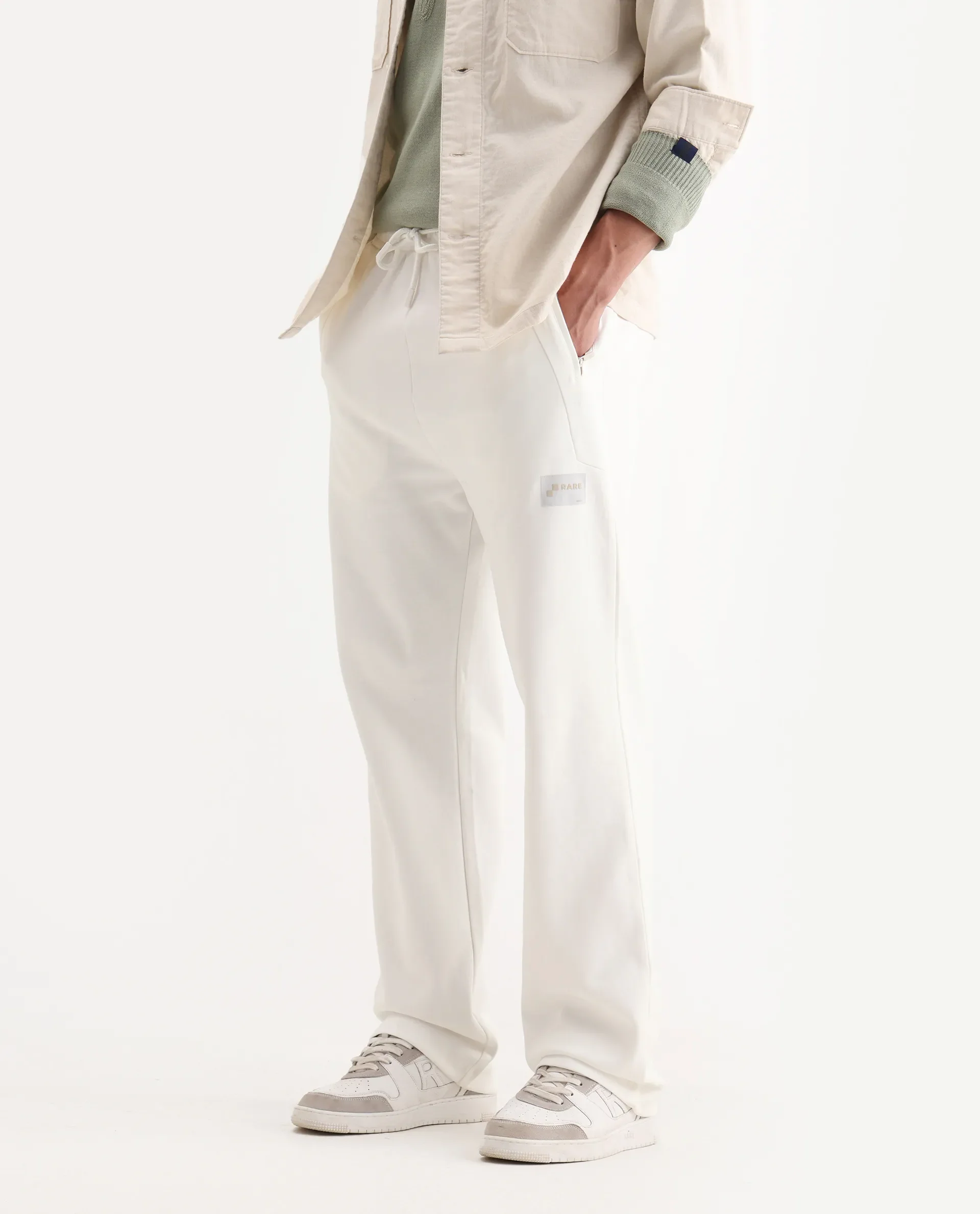 Rare Rabbit Men's Breckin Off White Cotton Blend Embroidered Relaxed Fit Track Pant - Image 2