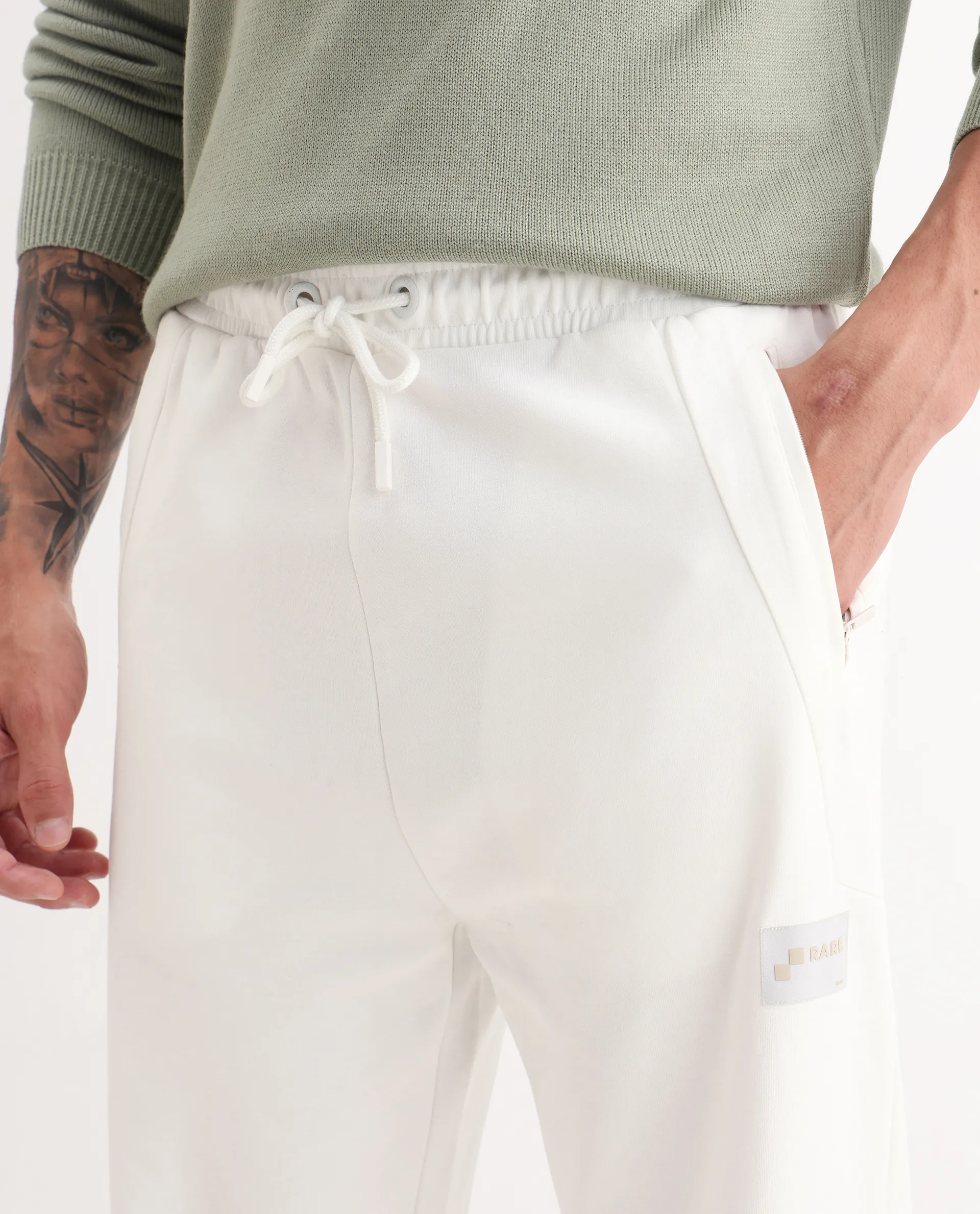 Rare Rabbit Men's Breckin Off White Cotton Blend Embroidered Relaxed Fit Track Pant - Image 3