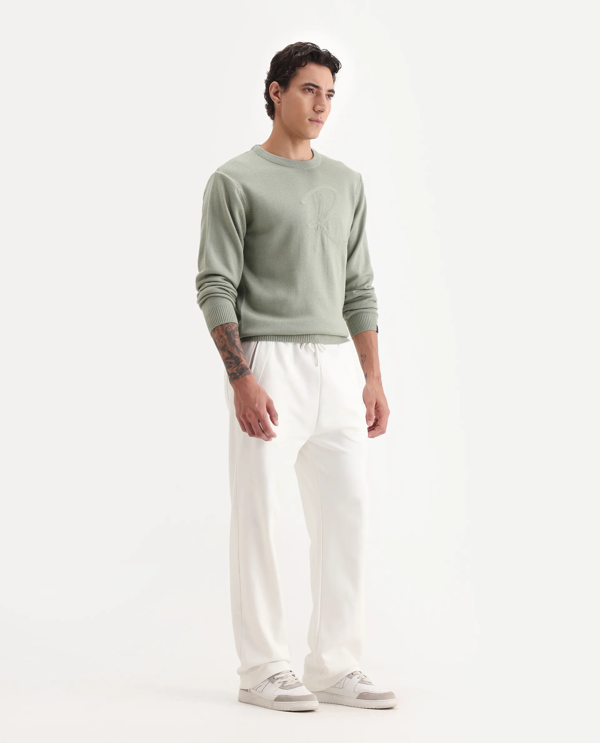 Rare Rabbit Men's Breckin Off White Cotton Blend Embroidered Relaxed Fit Track Pant - Image 6