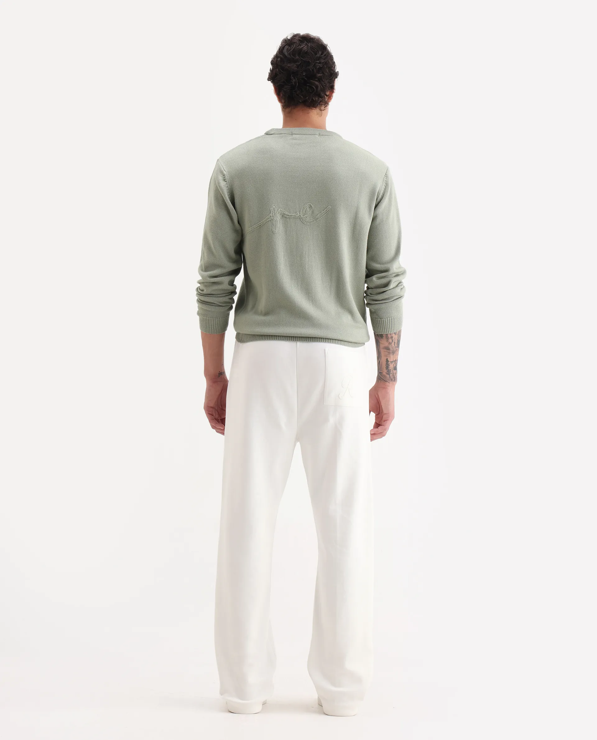 Rare Rabbit Men's Breckin Off White Cotton Blend Embroidered Relaxed Fit Track Pant - Image 8