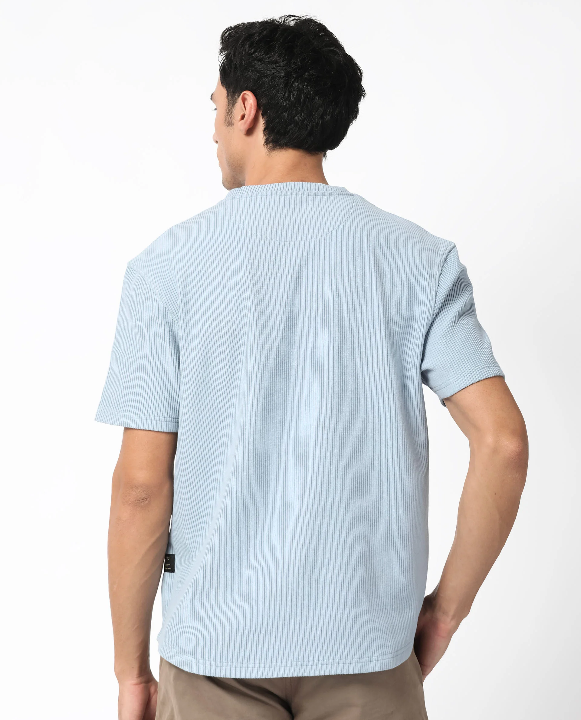Rare Rabbit Men's Bree Dusky Blue Cotton Textured Oversized Fit Half Sleeve Crew Neck T-Shirt - Image 10