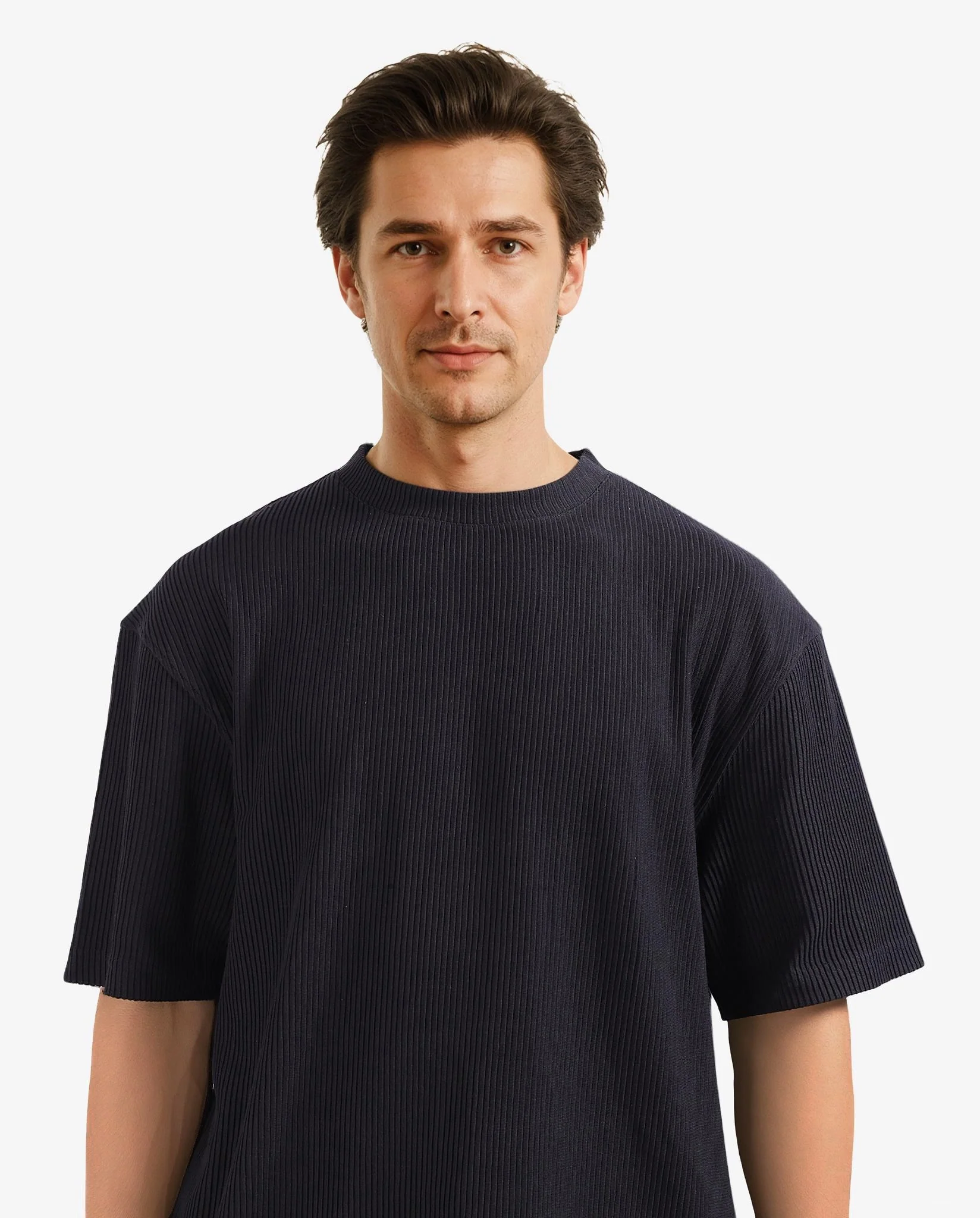 Rare Rabbit Men's Breet-1 Black Cotton Blend Textured Oversized Fit Half Sleeve Crew Neck T-Shirt - Image 2