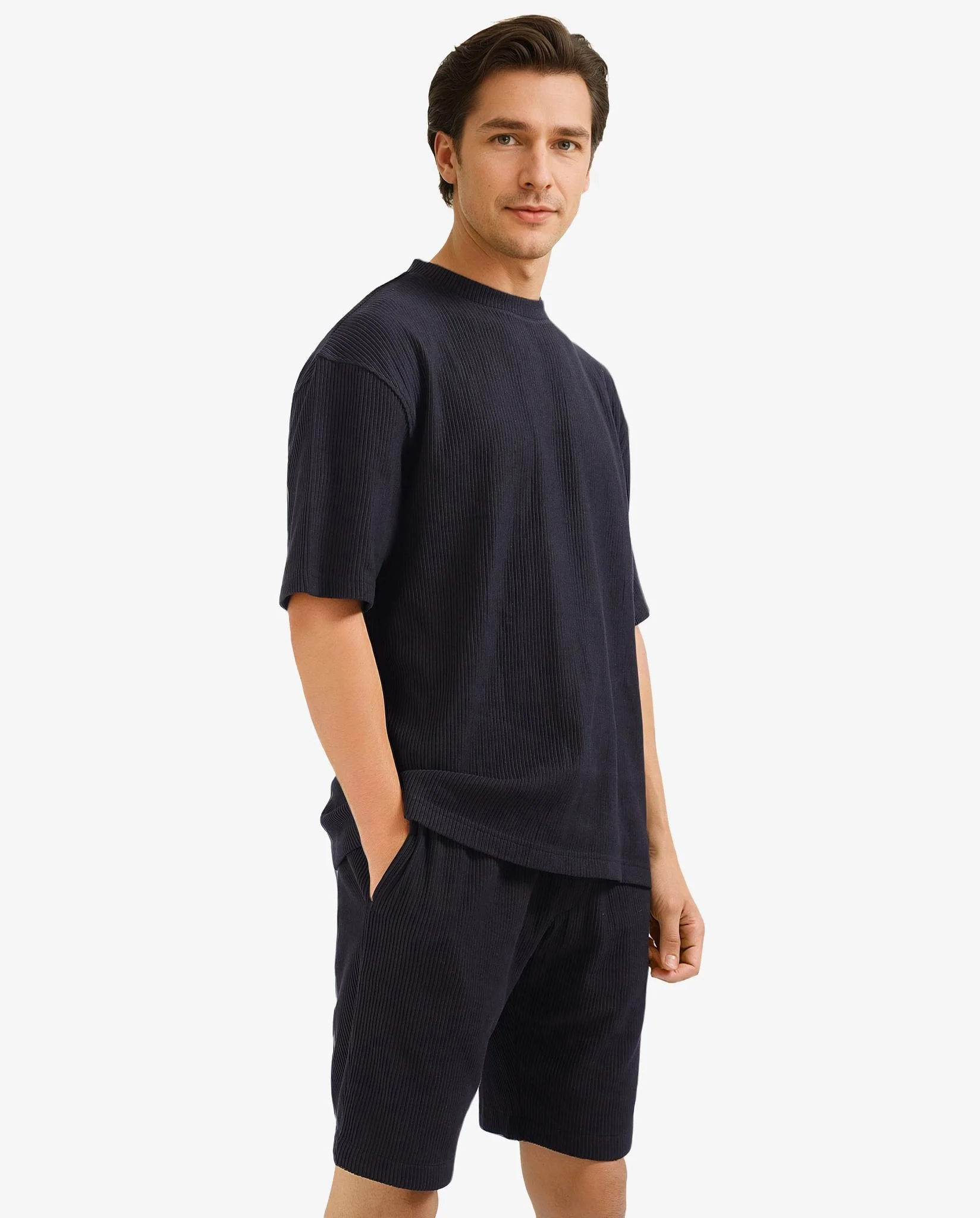 Rare Rabbit Men's Breet-1 Black Cotton Blend Textured Oversized Fit Half Sleeve Crew Neck T-Shirt - Image 6