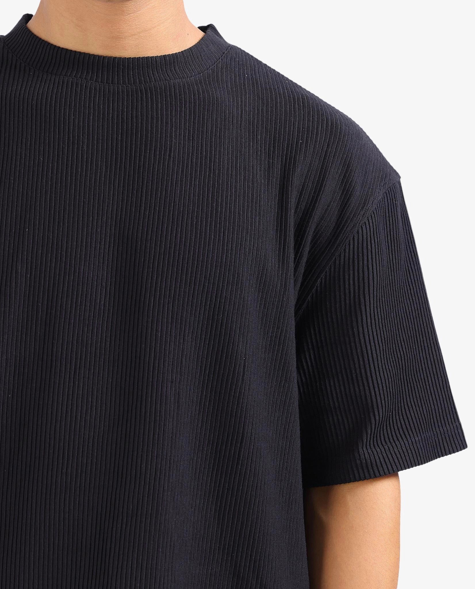 Rare Rabbit Men's Breet-1 Black Cotton Blend Textured Oversized Fit Half Sleeve Crew Neck T-Shirt - Image 7