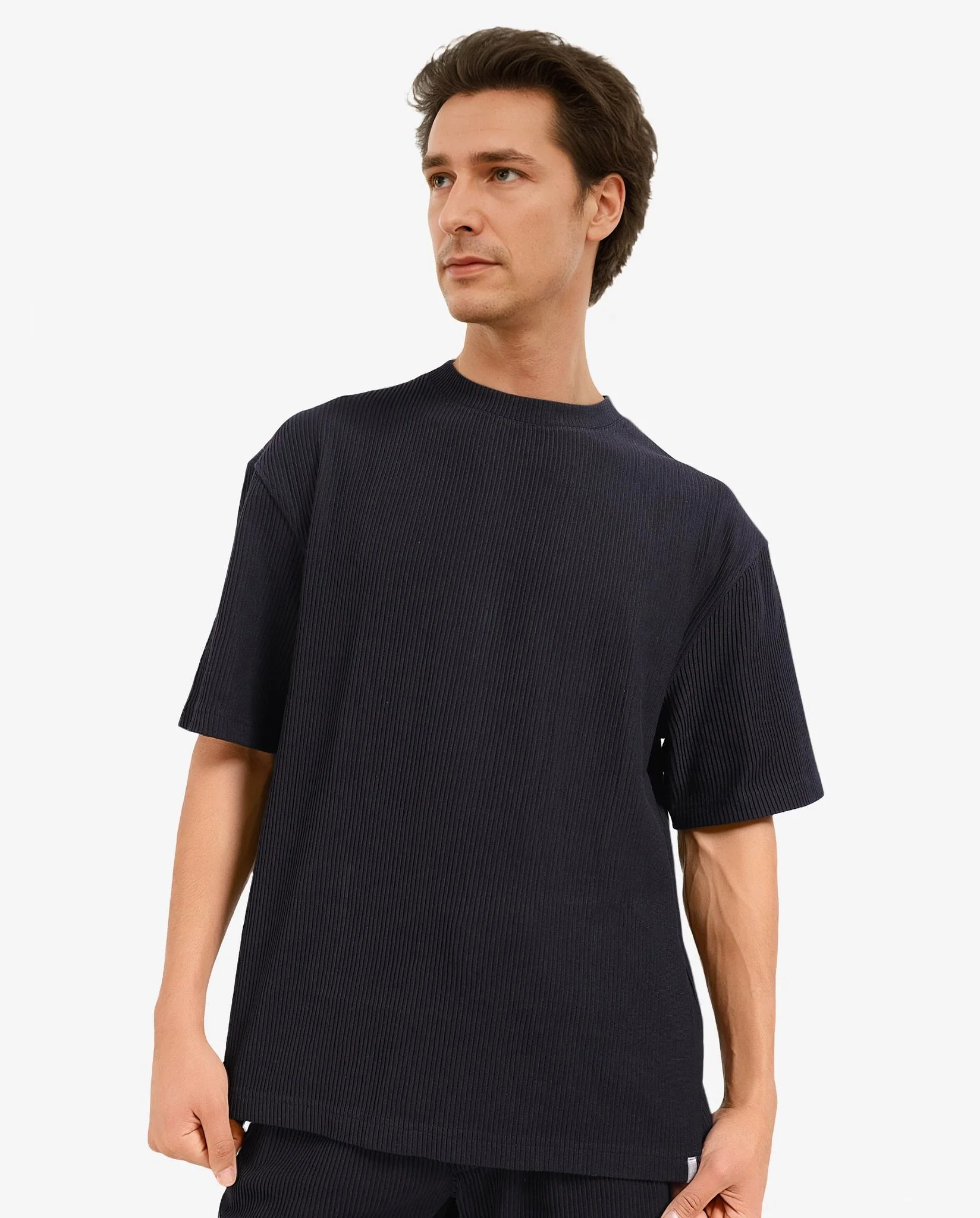 Rare Rabbit Men's Breet-1 Black Cotton Blend Textured Oversized Fit Half Sleeve Crew Neck T-Shirt - Image 8