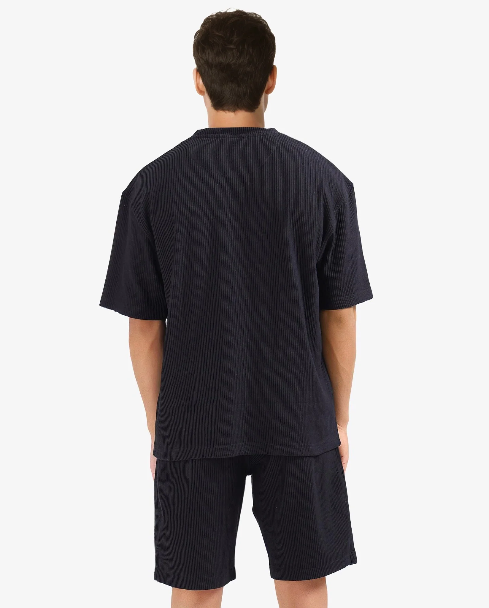 Rare Rabbit Men's Breet-1 Black Cotton Blend Textured Oversized Fit Half Sleeve Crew Neck T-Shirt - Image 9