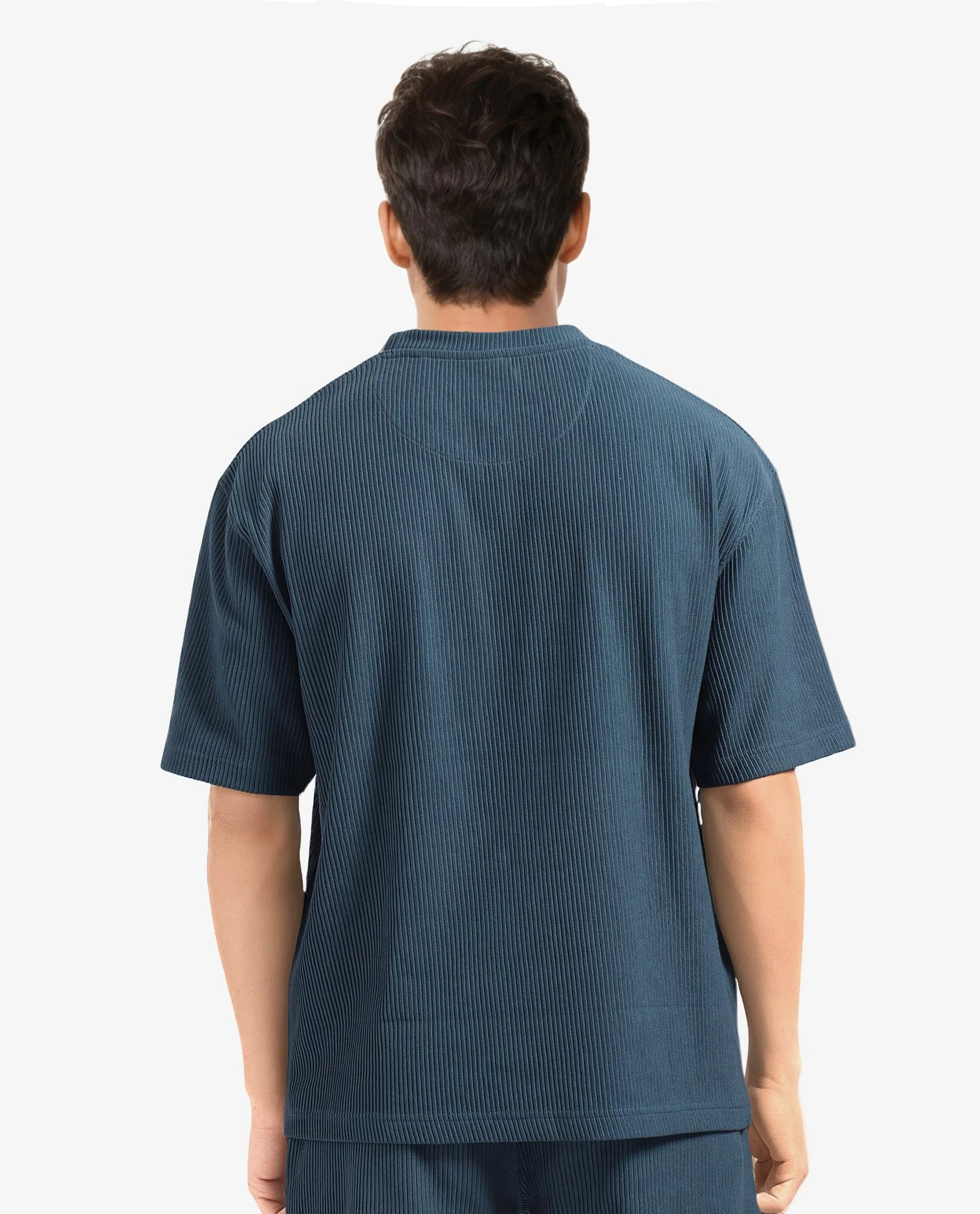 Rare Rabbit Men's Breet-1 Dark Green Cotton Blend Textured Oversized Fit Half Sleeve Crew Neck T-Shirt - Image 10