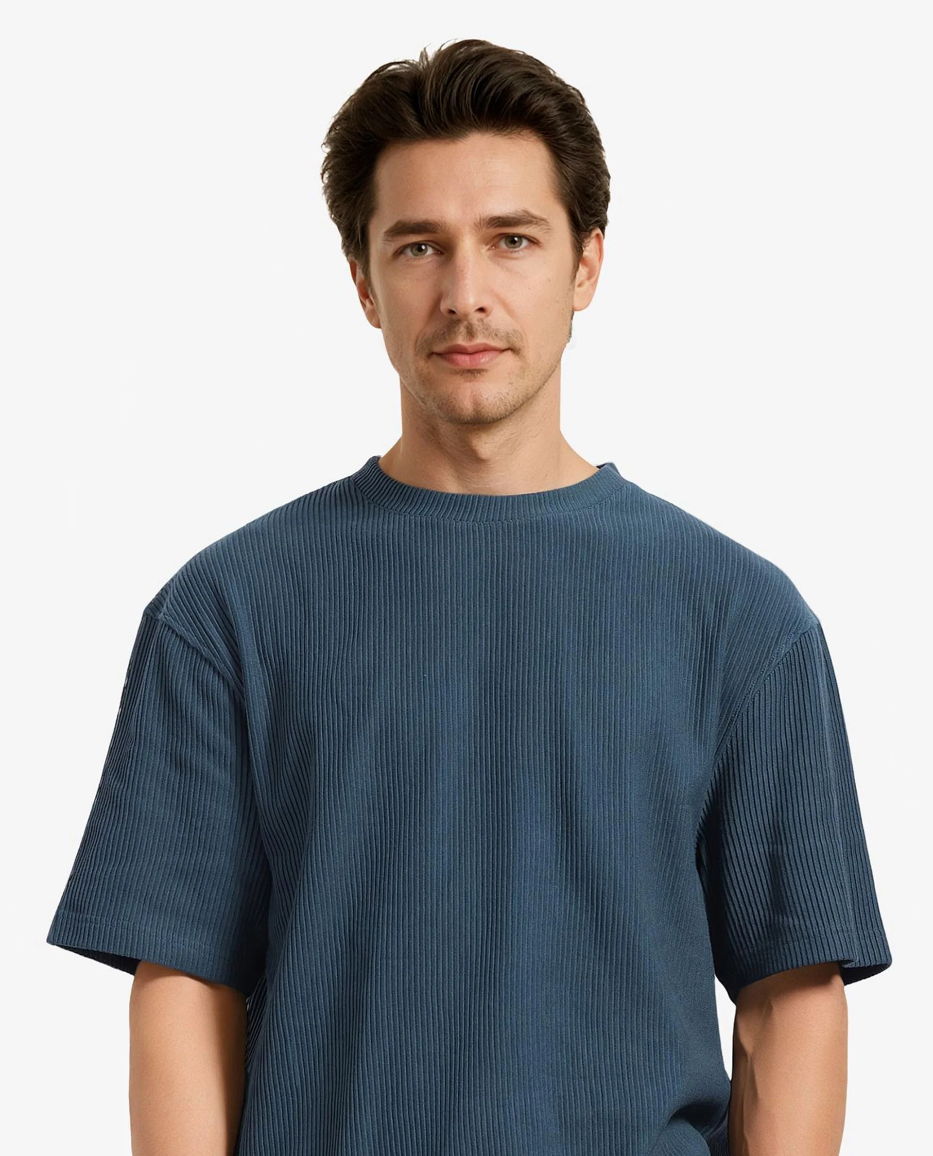 Rare Rabbit Men's Breet-1 Dark Green Cotton Blend Textured Oversized Fit Half Sleeve Crew Neck T-Shirt - Image 7