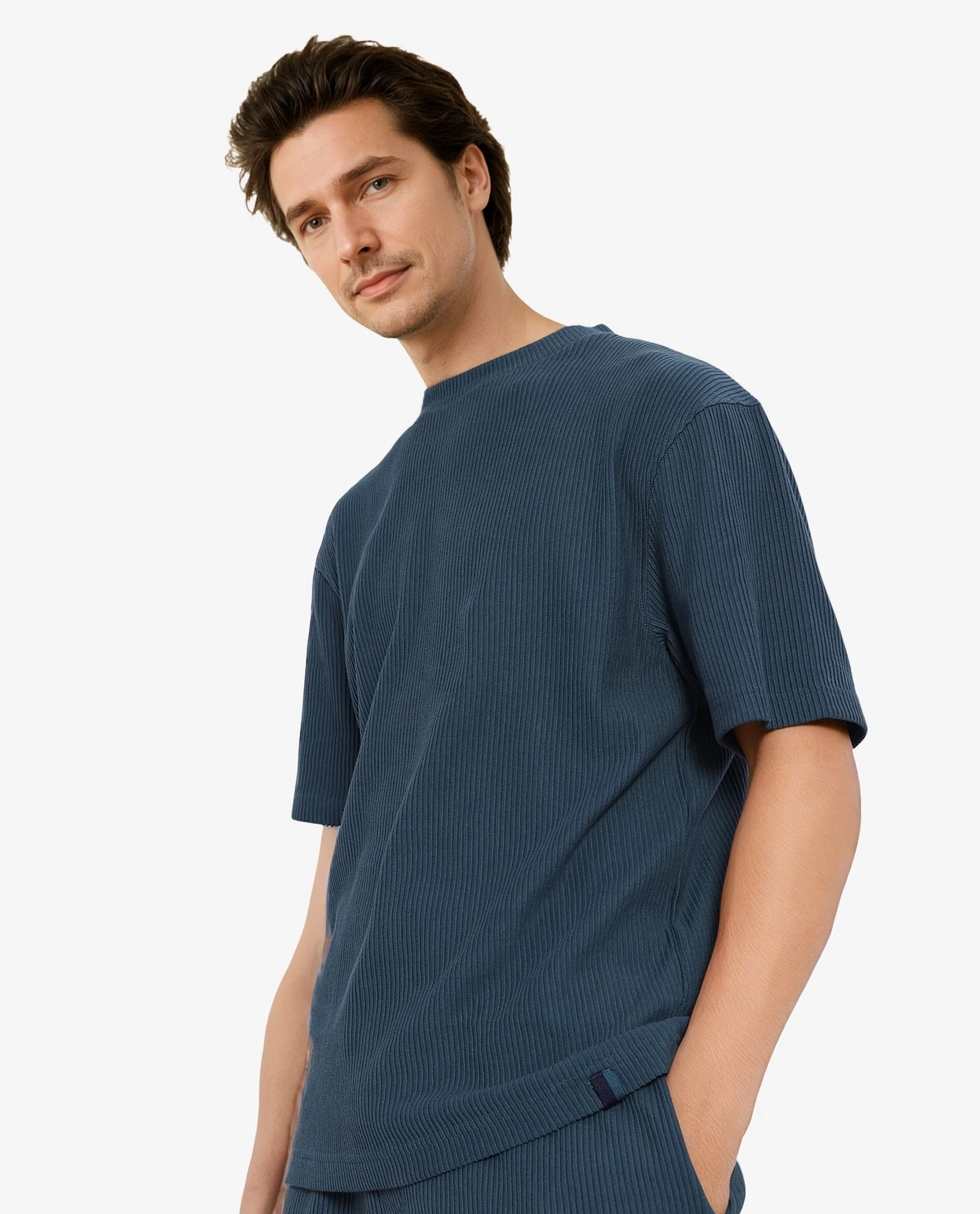 Rare Rabbit Men's Breet-1 Dark Green Cotton Blend Textured Oversized Fit Half Sleeve Crew Neck T-Shirt - Image 9
