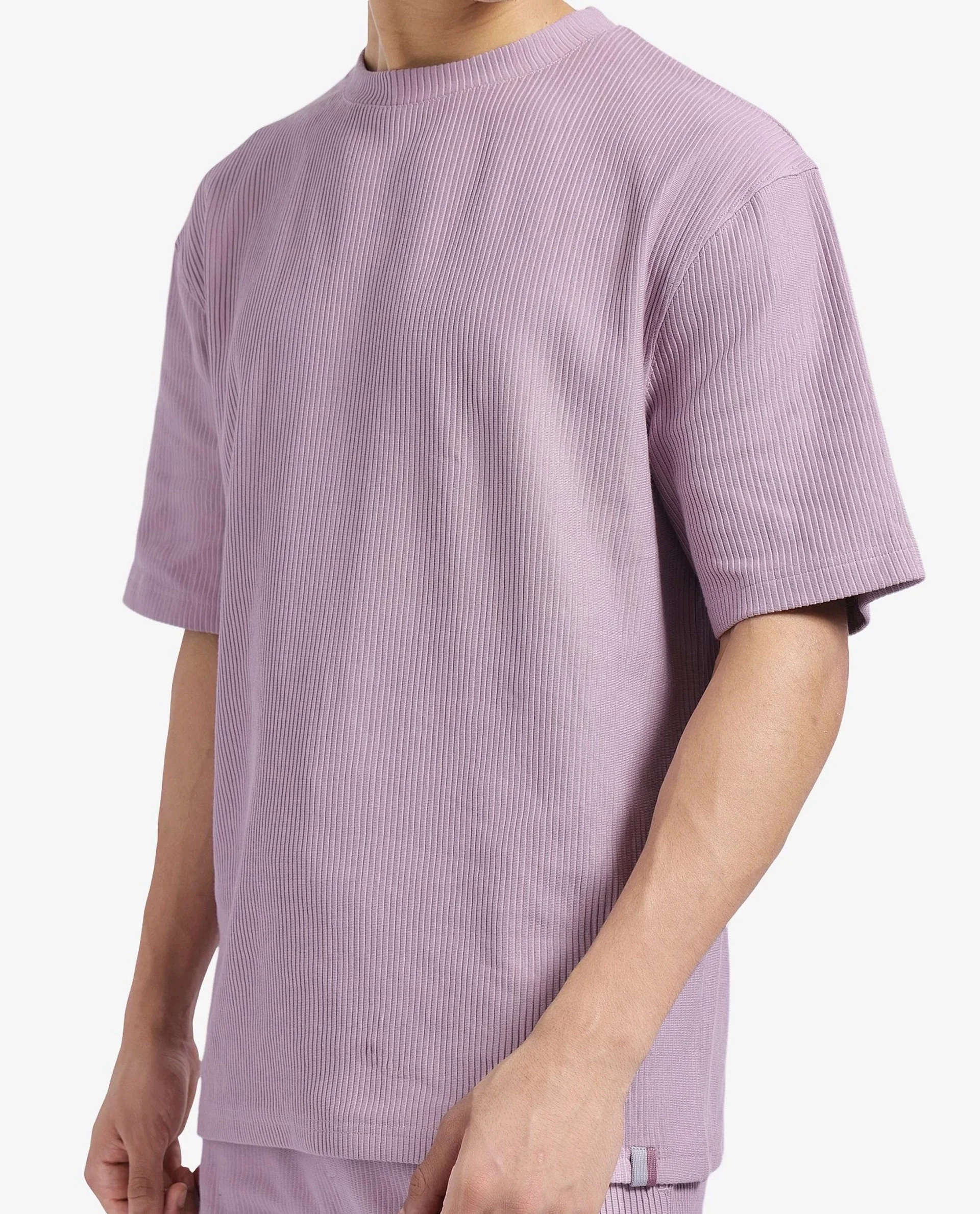 Rare Rabbit Men's Breet-1 Dusky Pink Cotton Blend Textured Oversized Fit Half Sleeve Crew Neck T-Shirt - Image 3