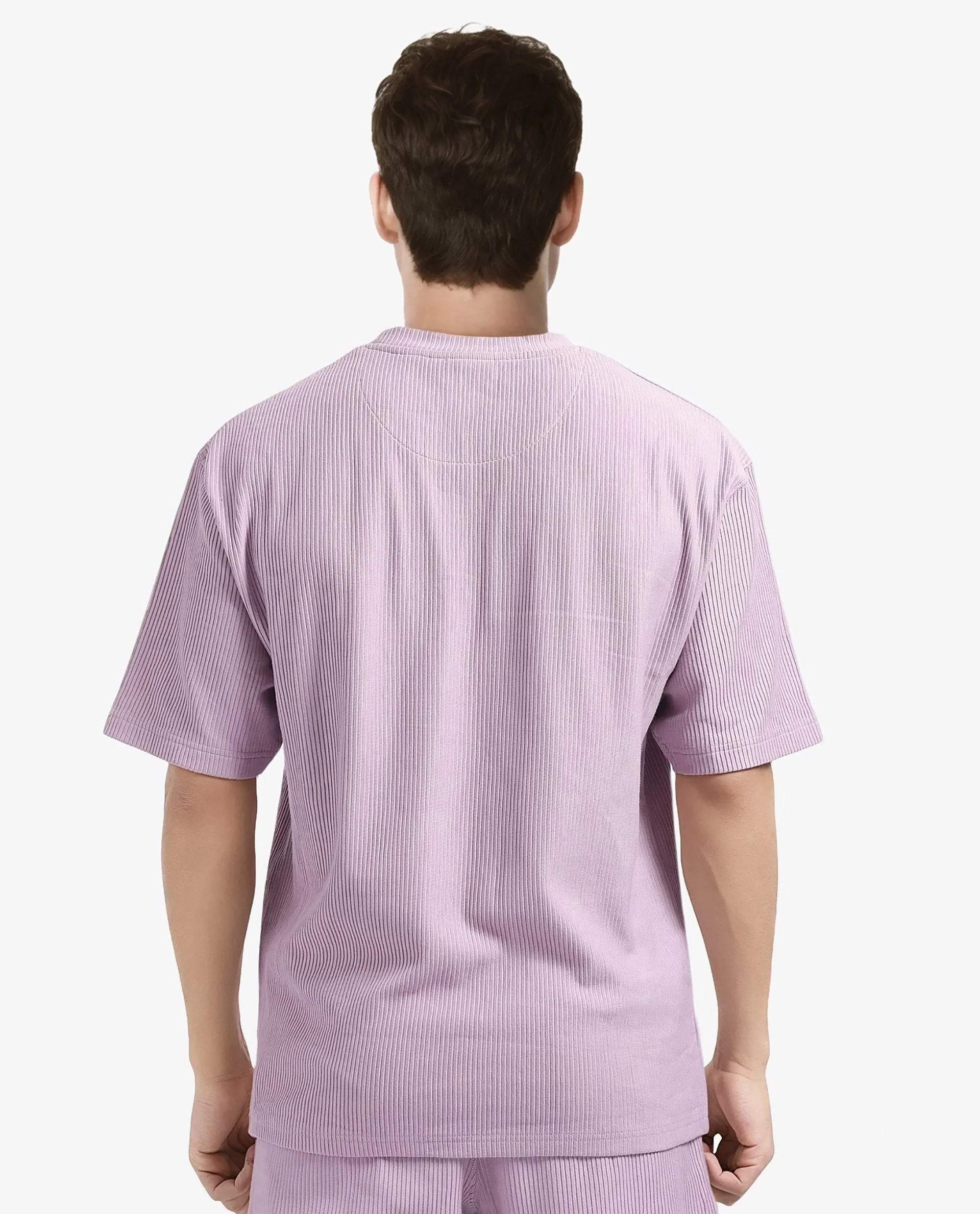Rare Rabbit Men's Breet-1 Dusky Pink Cotton Blend Textured Oversized Fit Half Sleeve Crew Neck T-Shirt - Image 4