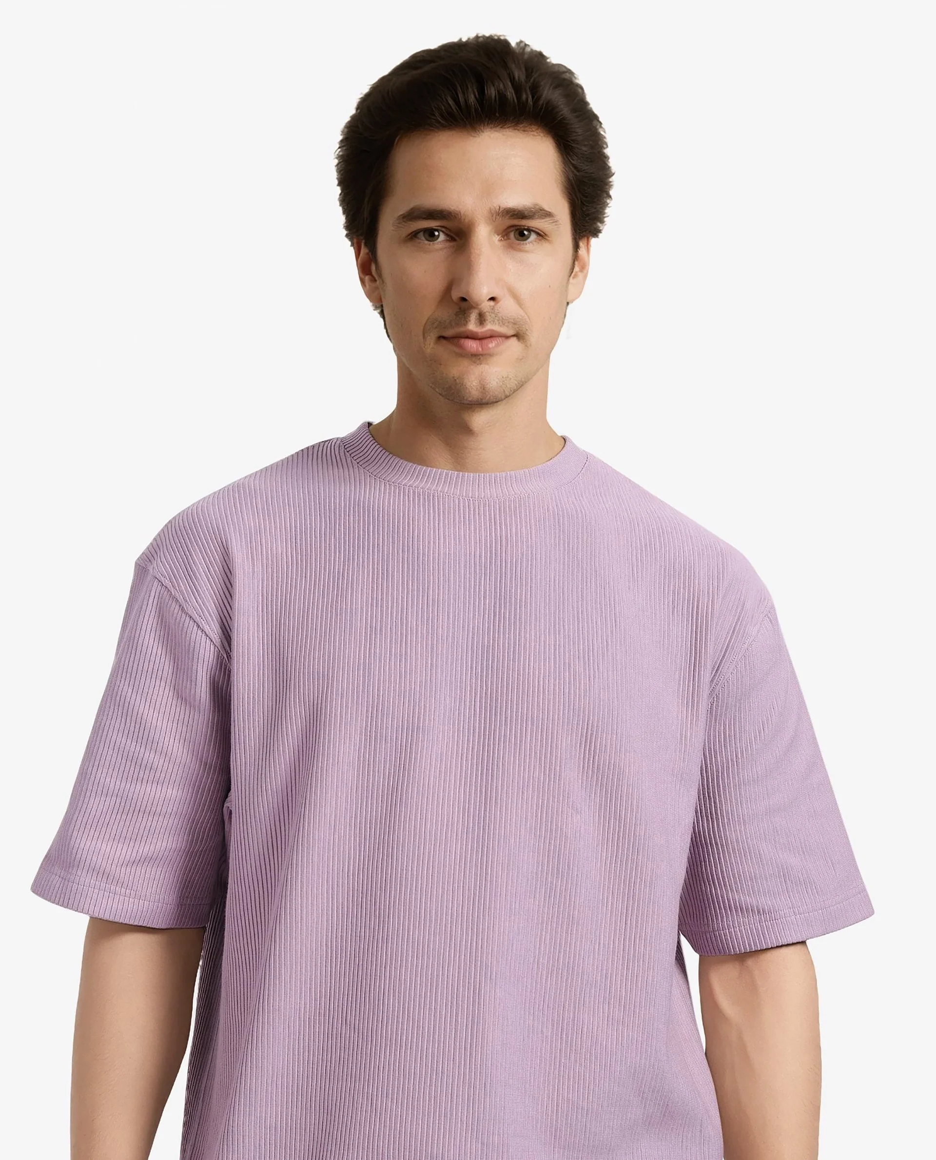 Rare Rabbit Men's Breet-1 Dusky Pink Cotton Blend Textured Oversized Fit Half Sleeve Crew Neck T-Shirt - Image 7