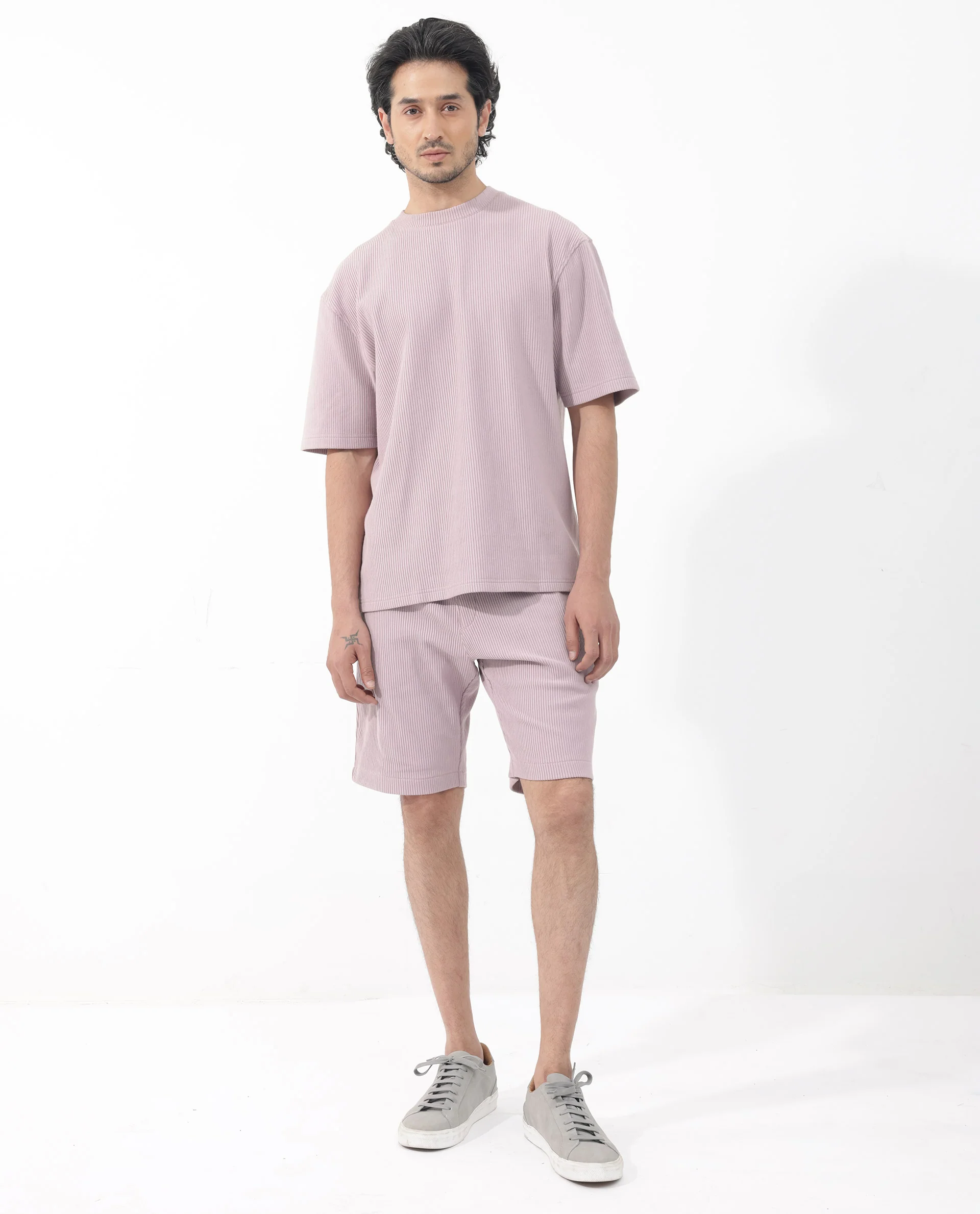 Rare Rabbit Men's Breet Dusky Purple Cotton Textured Oversized Fit Half Sleeve Crew Neck T-Shirt - Image 2
