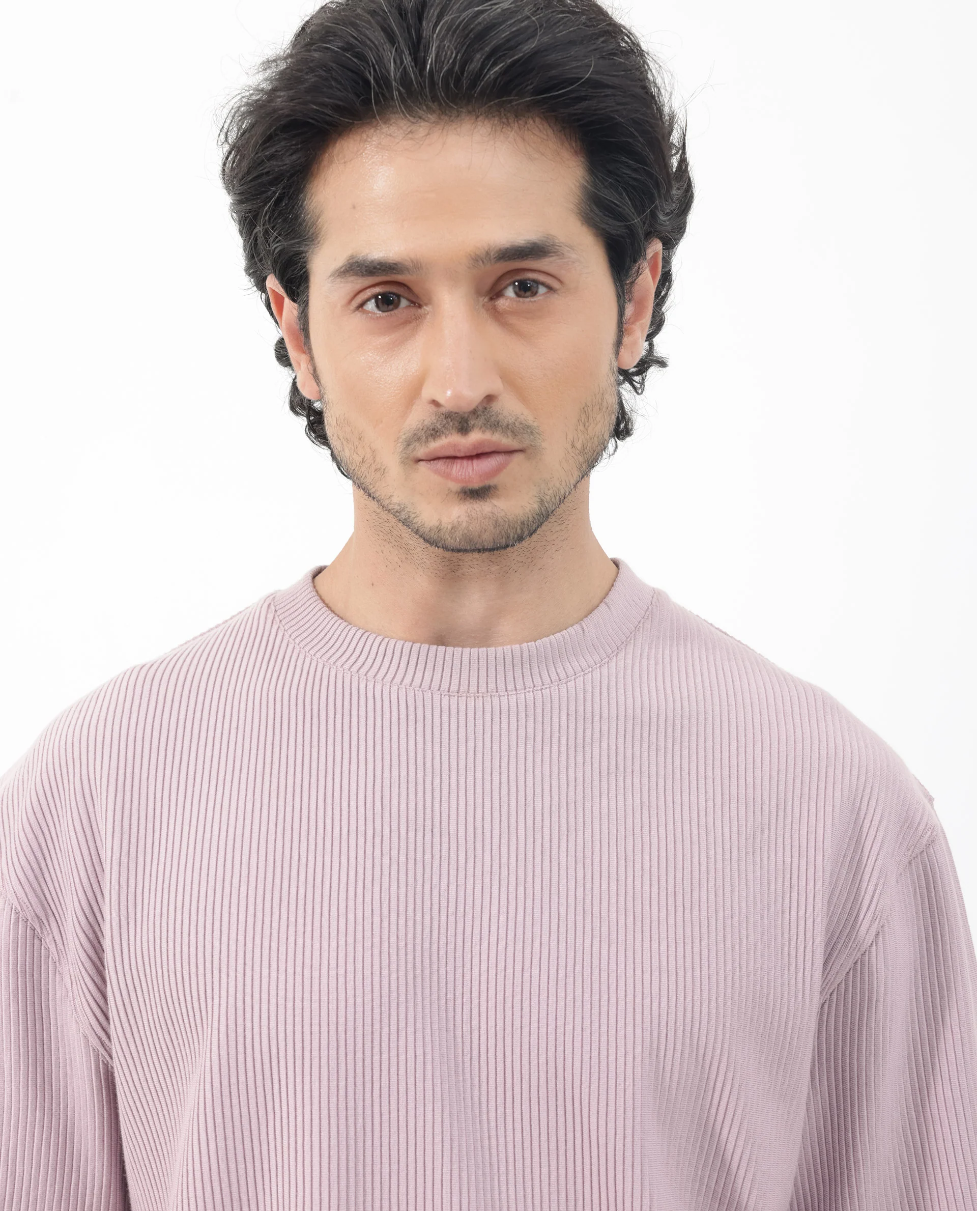 Rare Rabbit Men's Breet Dusky Purple Cotton Textured Oversized Fit Half Sleeve Crew Neck T-Shirt - Image 4