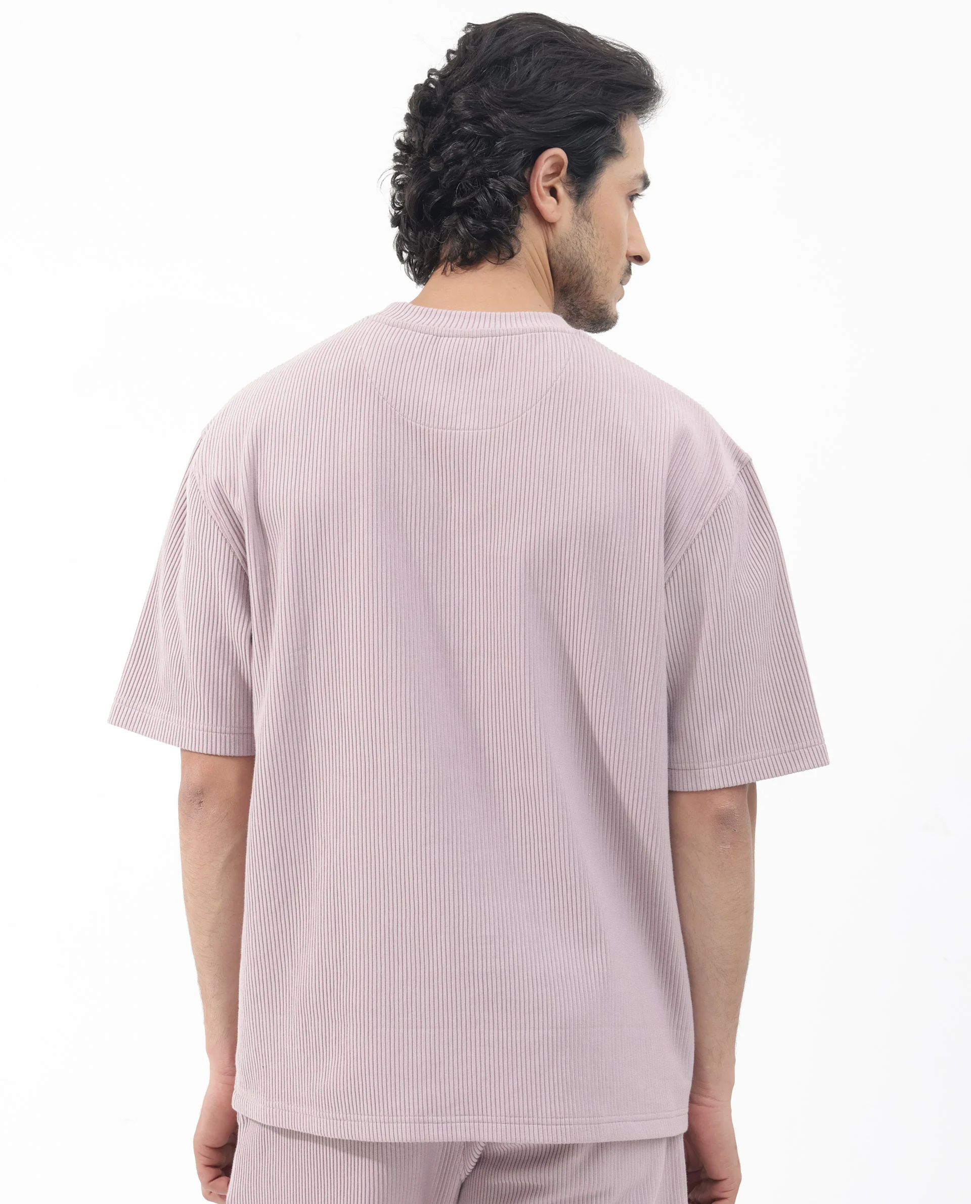Rare Rabbit Men's Breet Dusky Purple Cotton Textured Oversized Fit Half Sleeve Crew Neck T-Shirt - Image 7